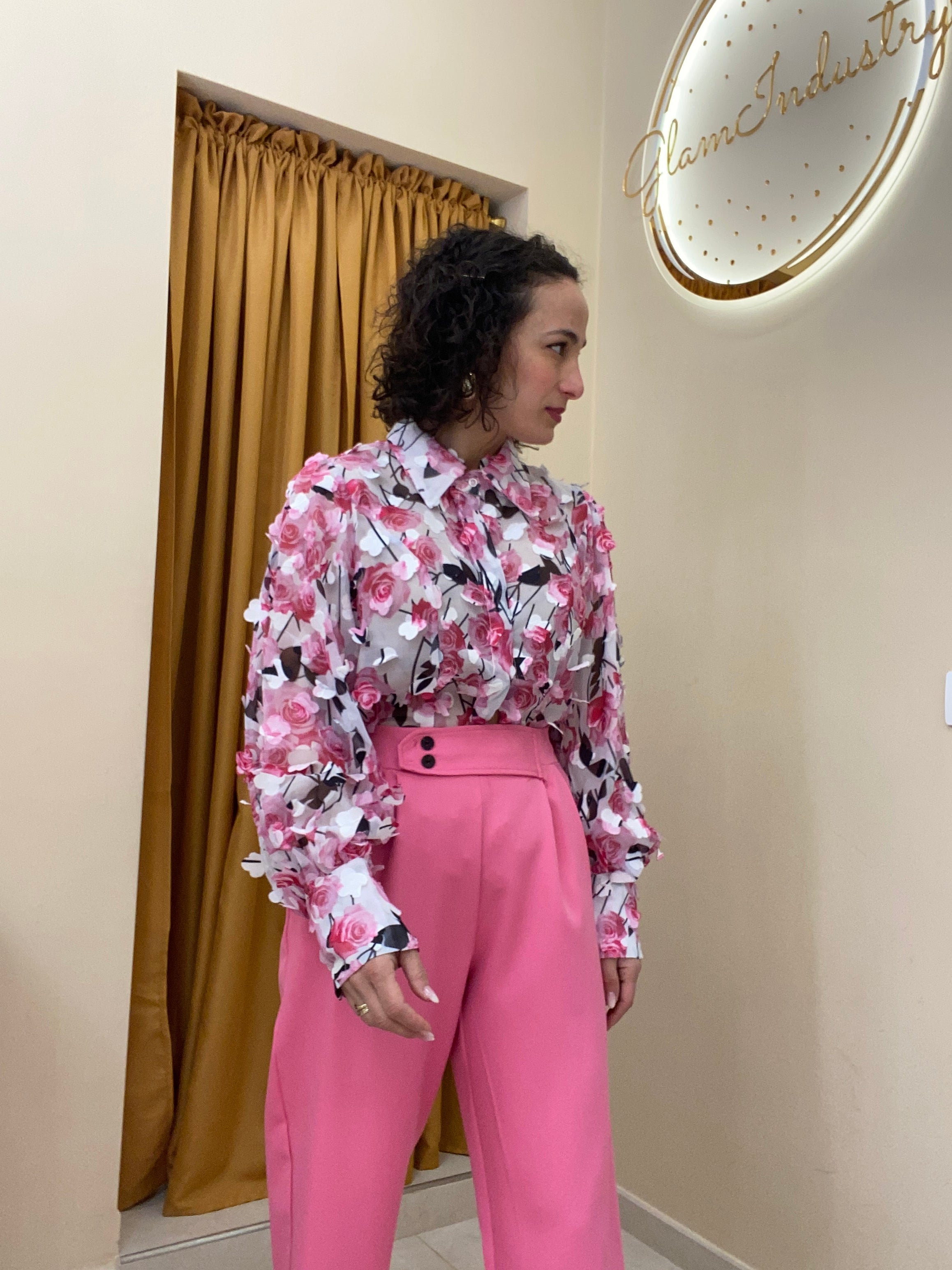 Camicia fiori 3D rosa