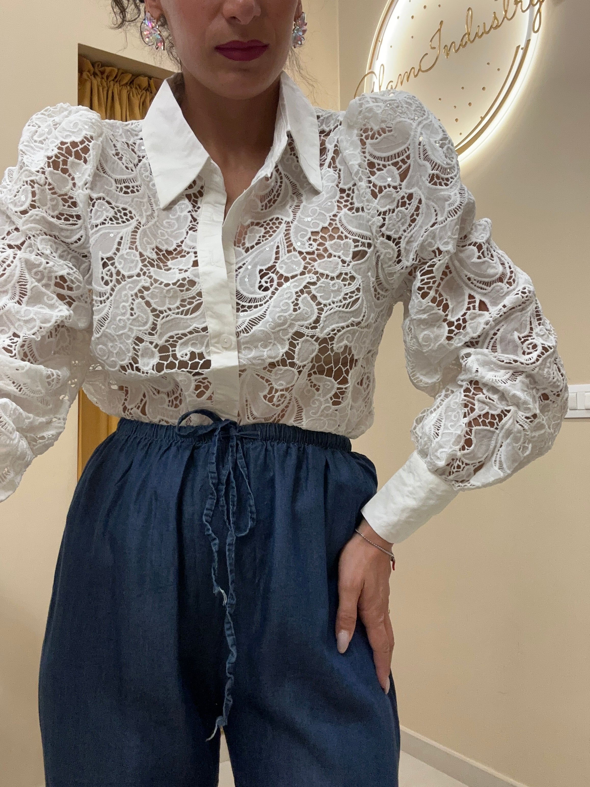 Camicia lavorata con paillettes