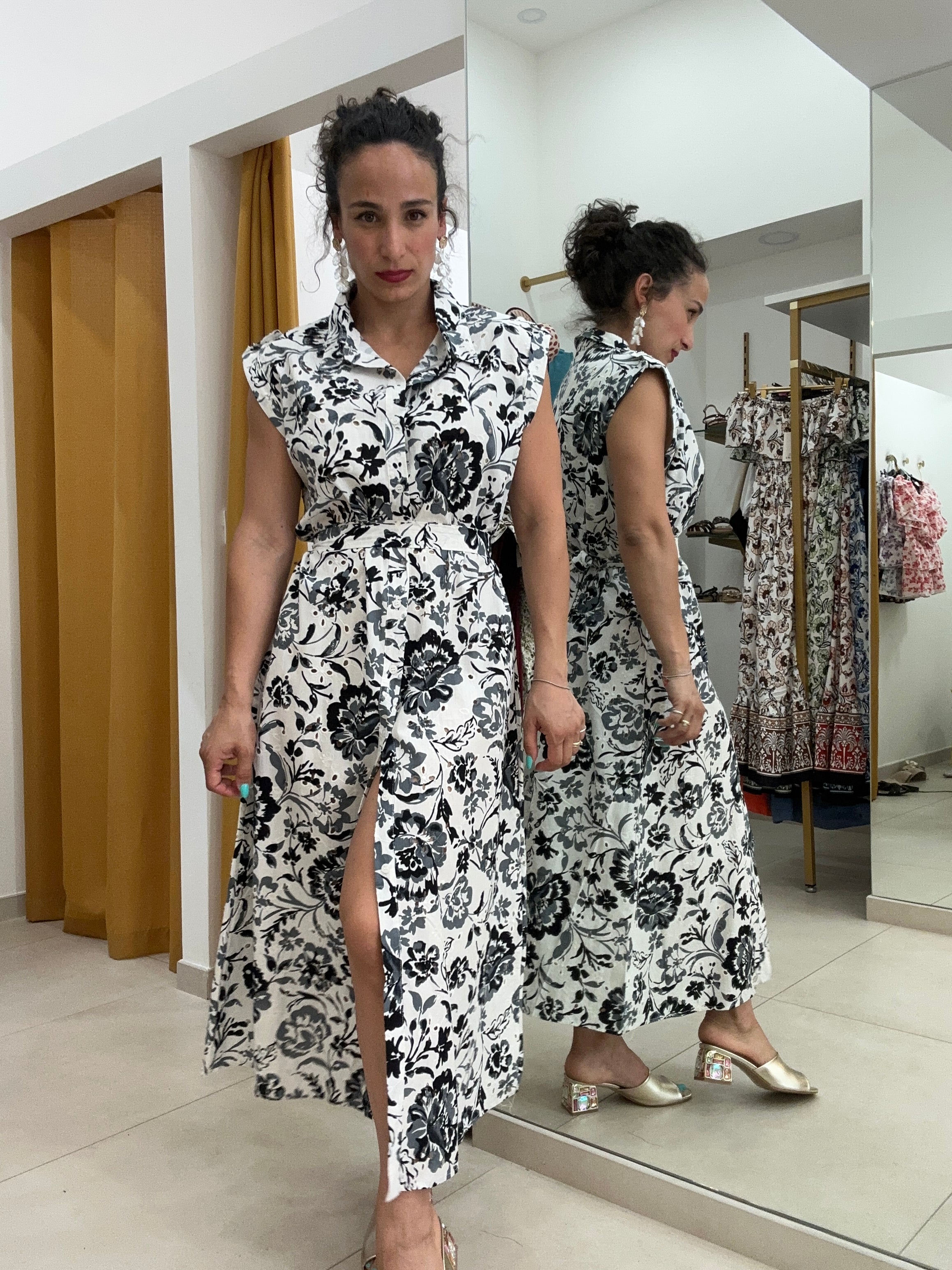 Abito maxi camicione fiori