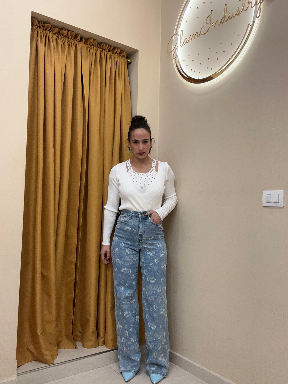 Jeans fiori stampato