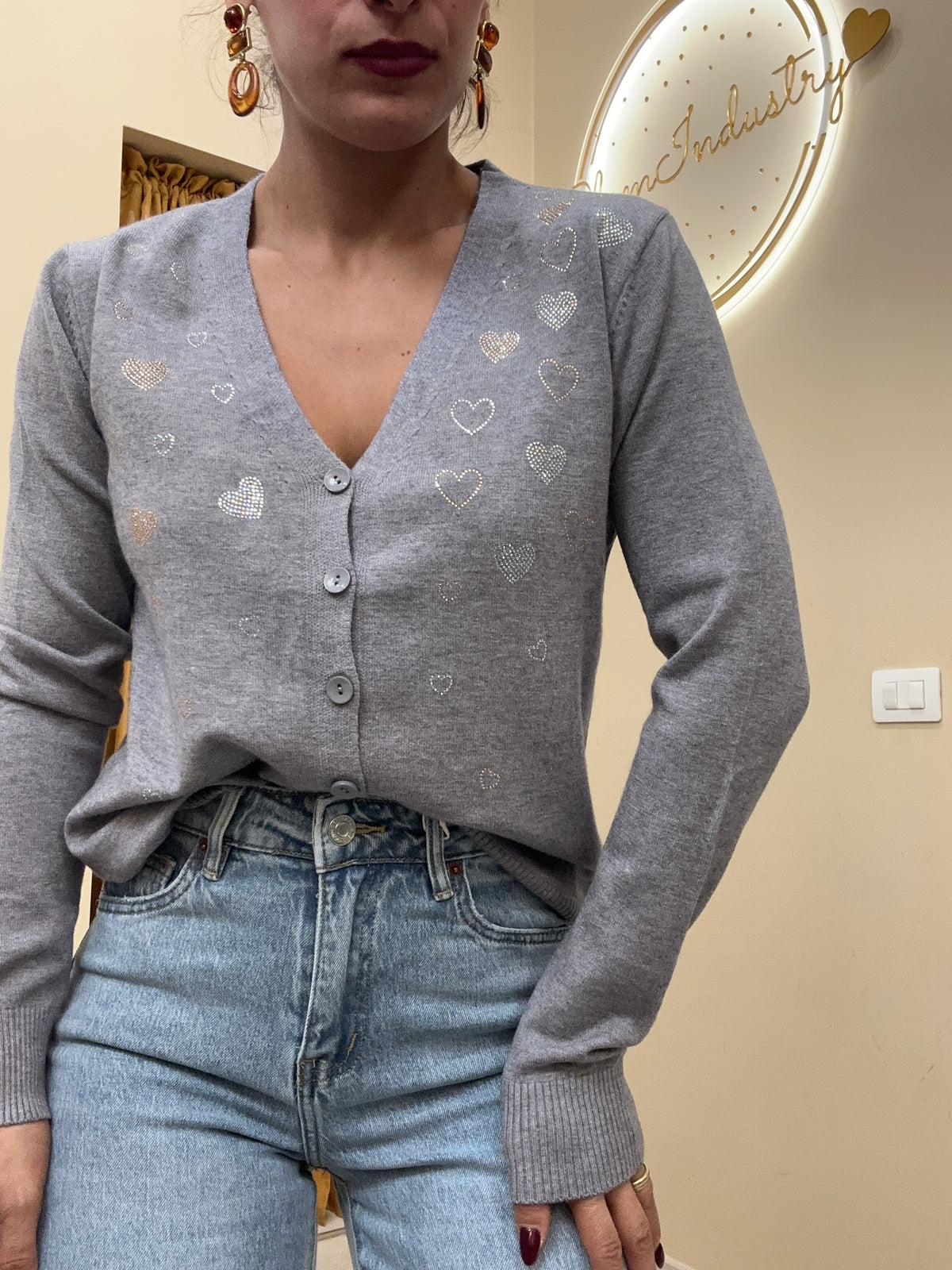 Cardigan cuori  con brillantini