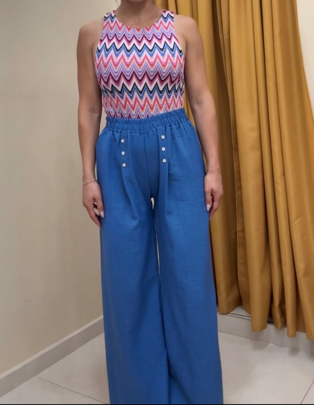 Pantalone bottoncini 30% lino