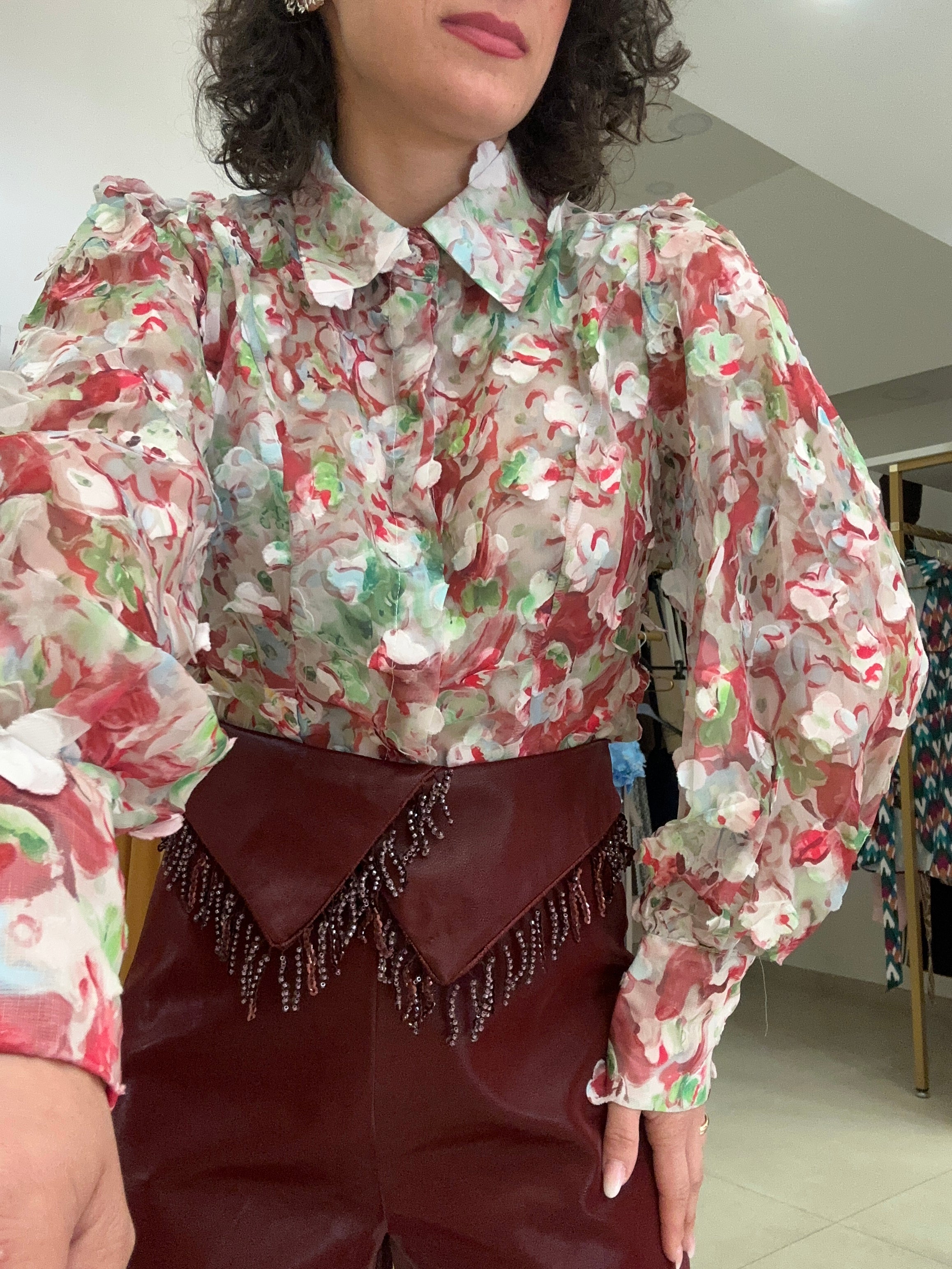 Camicia fiori 3D verde