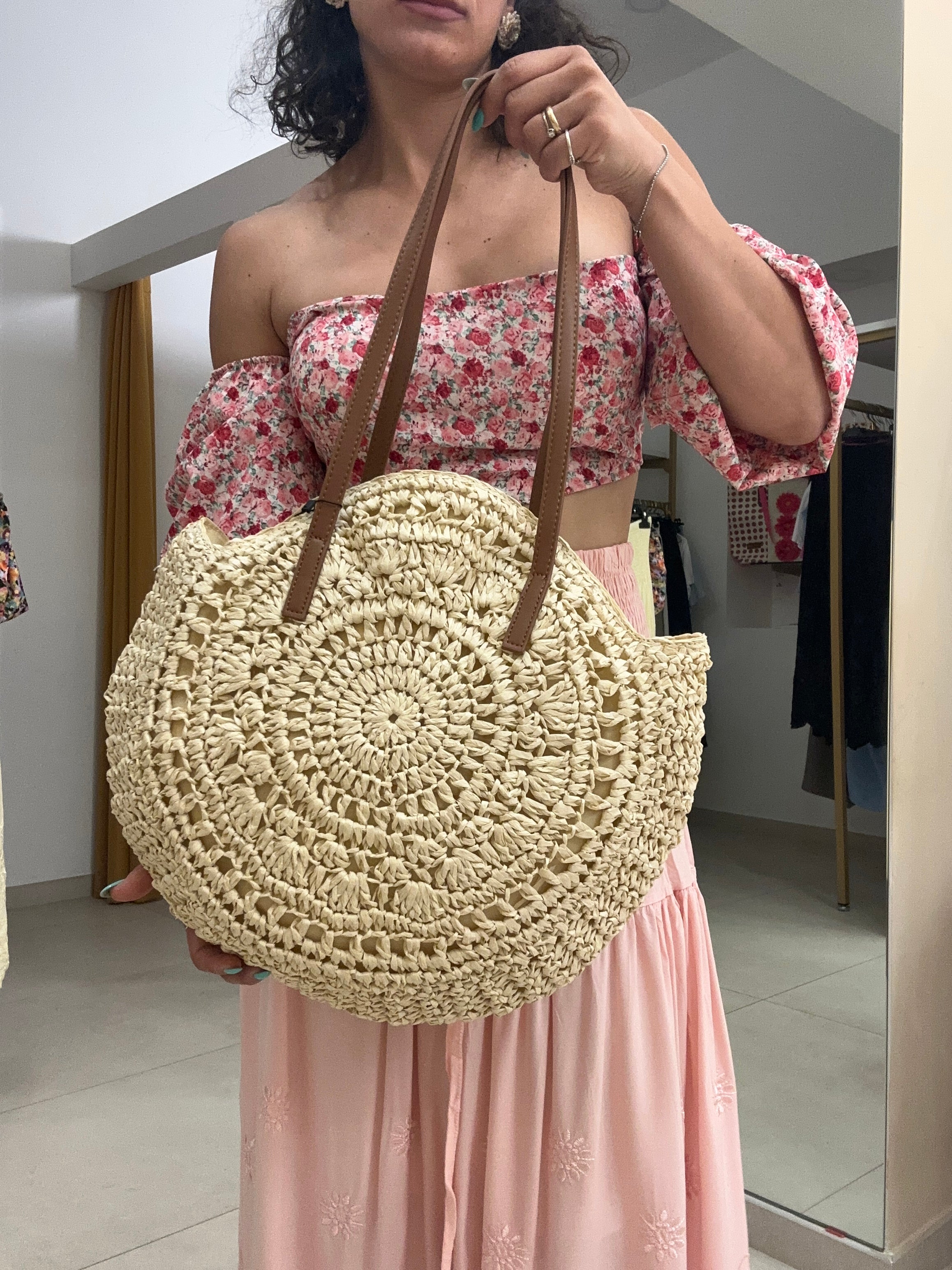 Borsa in paglia beige chiaro