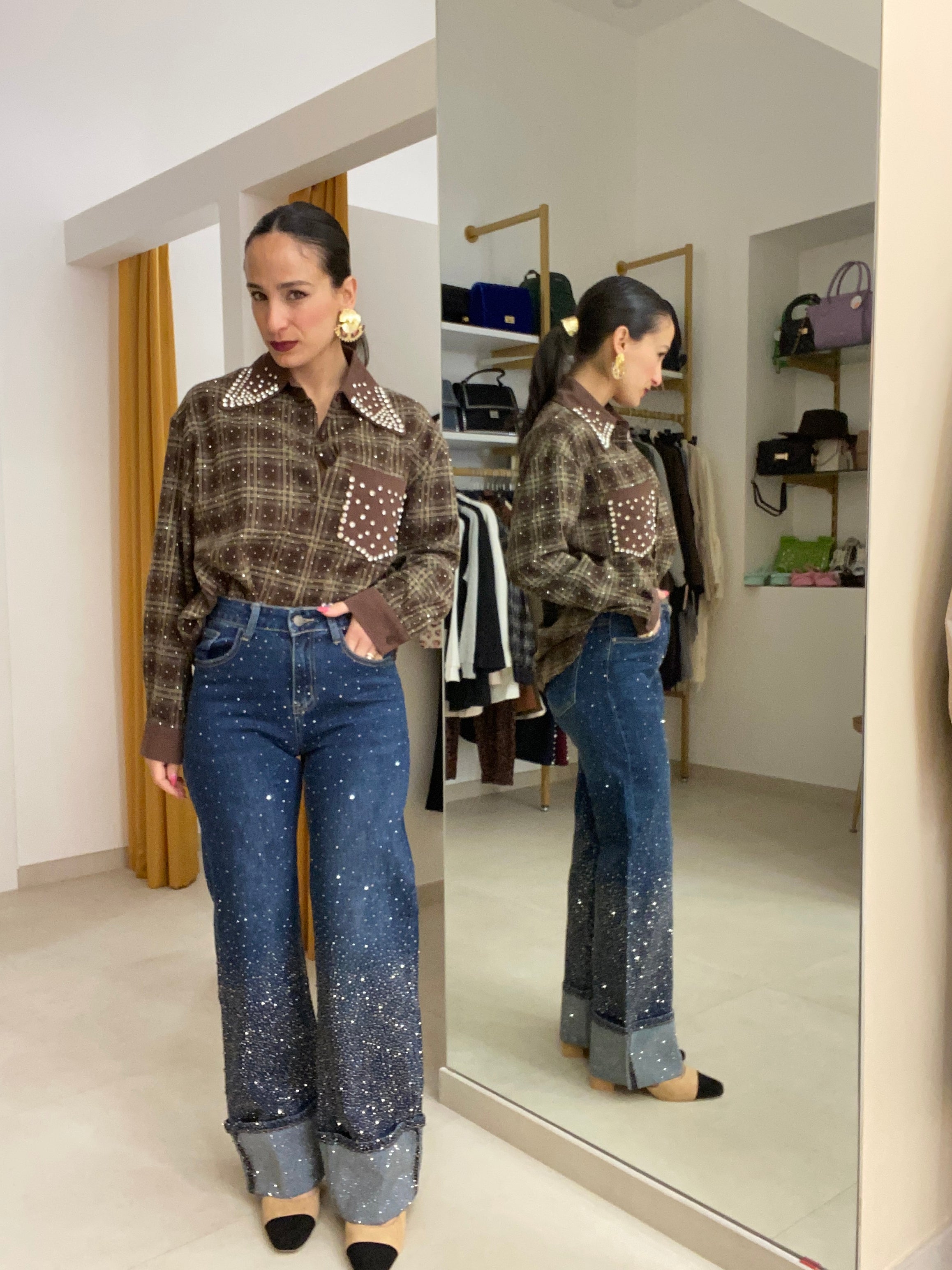 Jeans brillantini piega