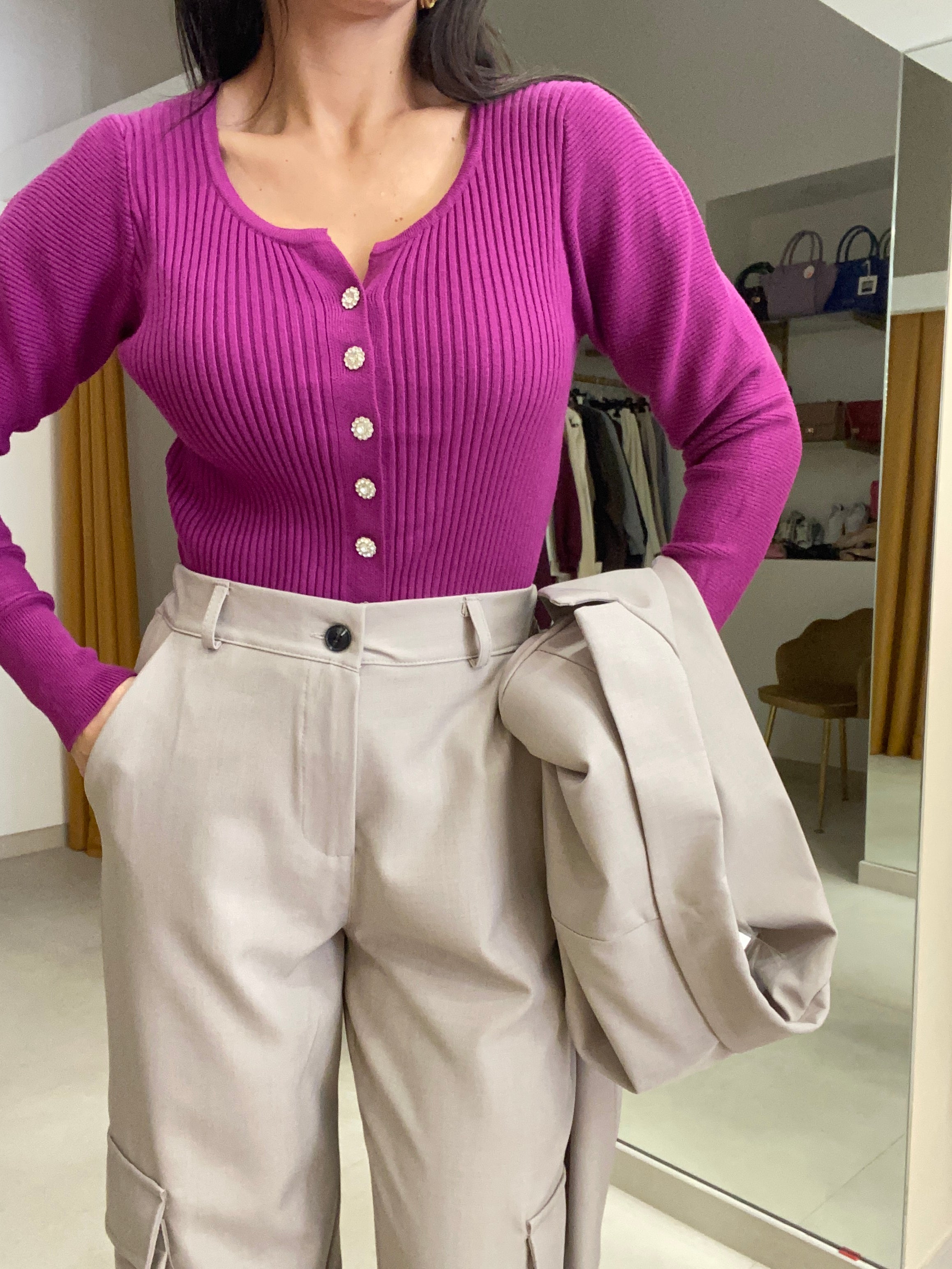 Cardigan bottoni fiori