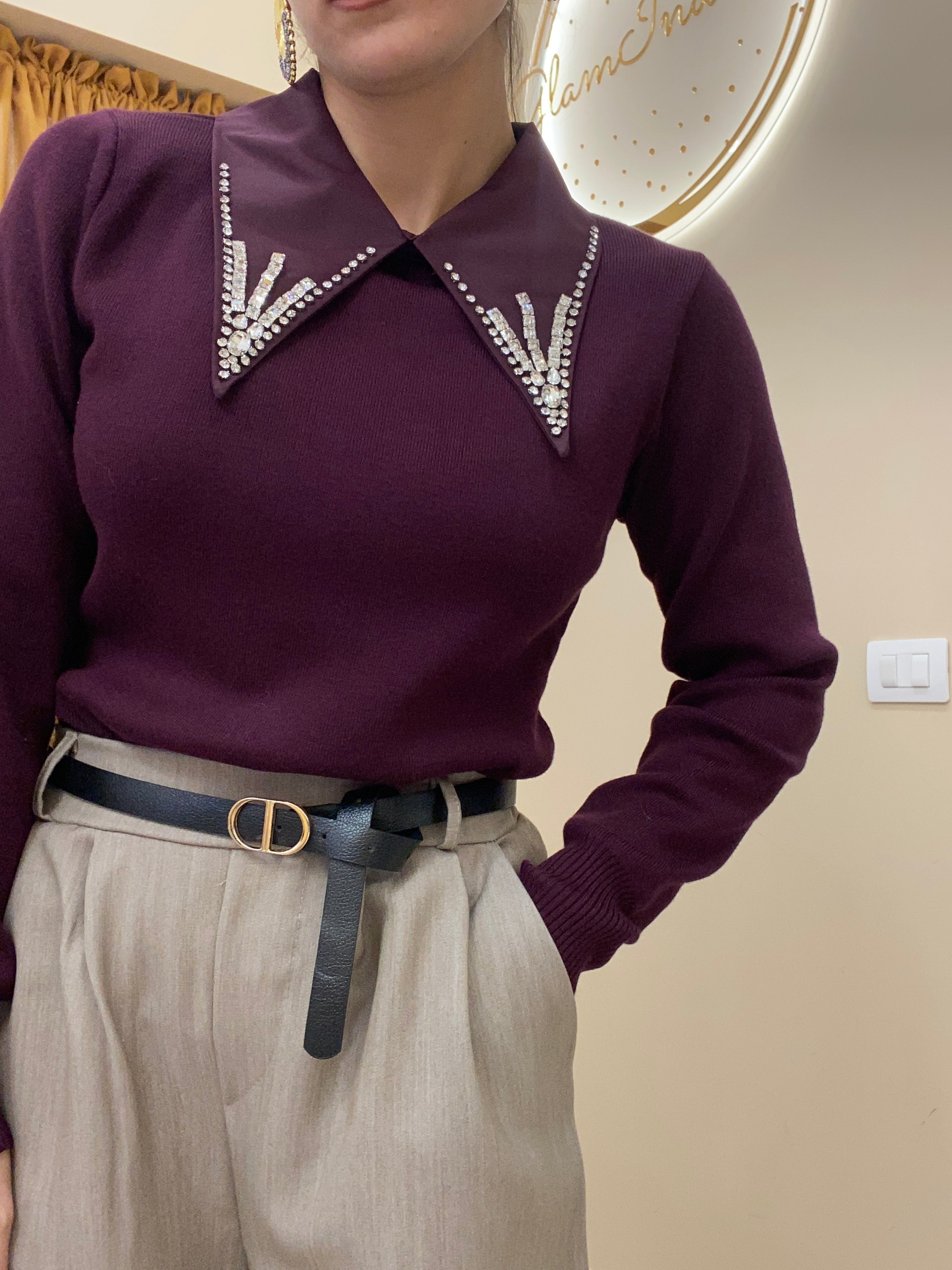 Maglioncino colletto raso strass