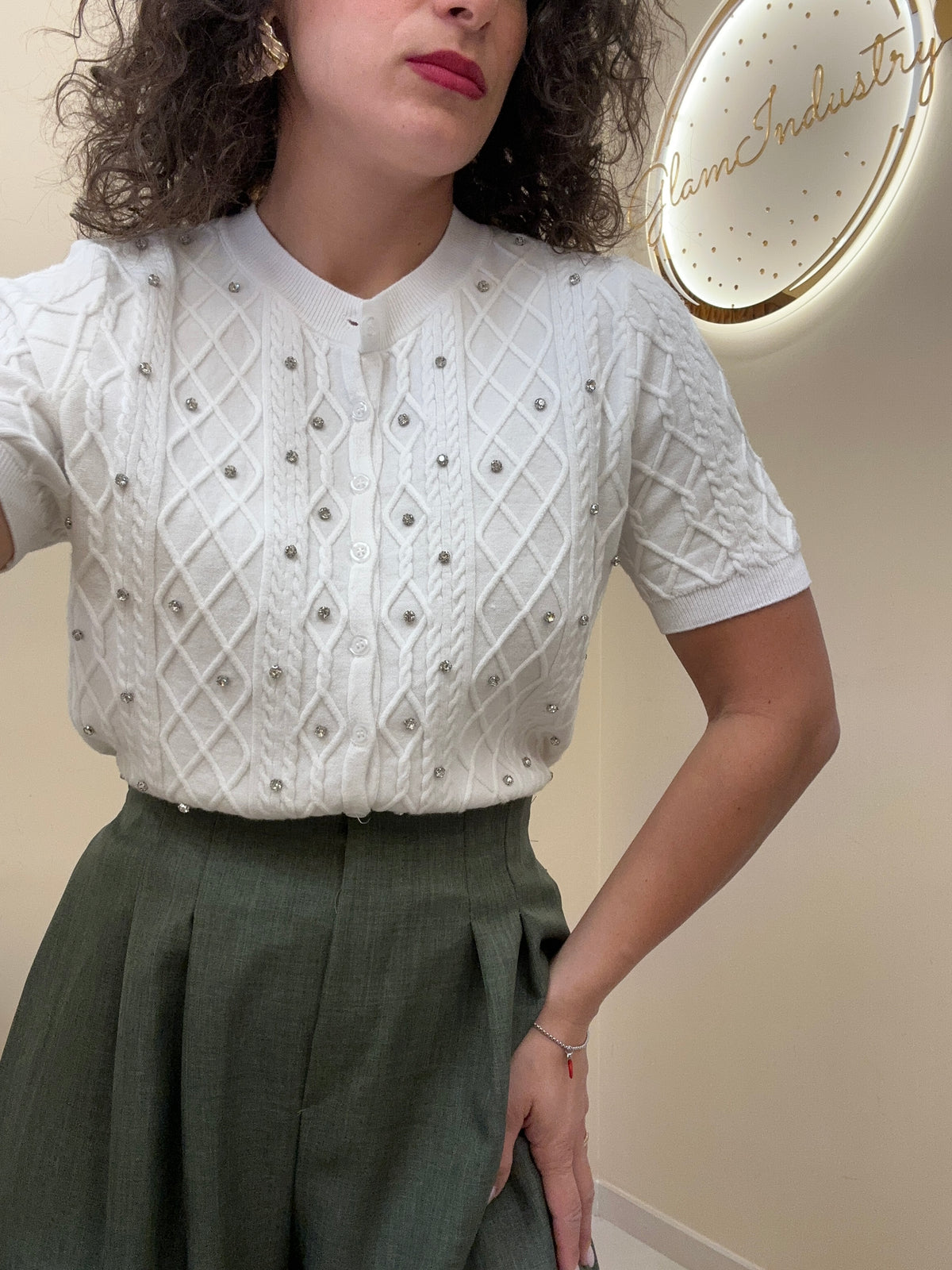 Cardigan manica corta brillantini