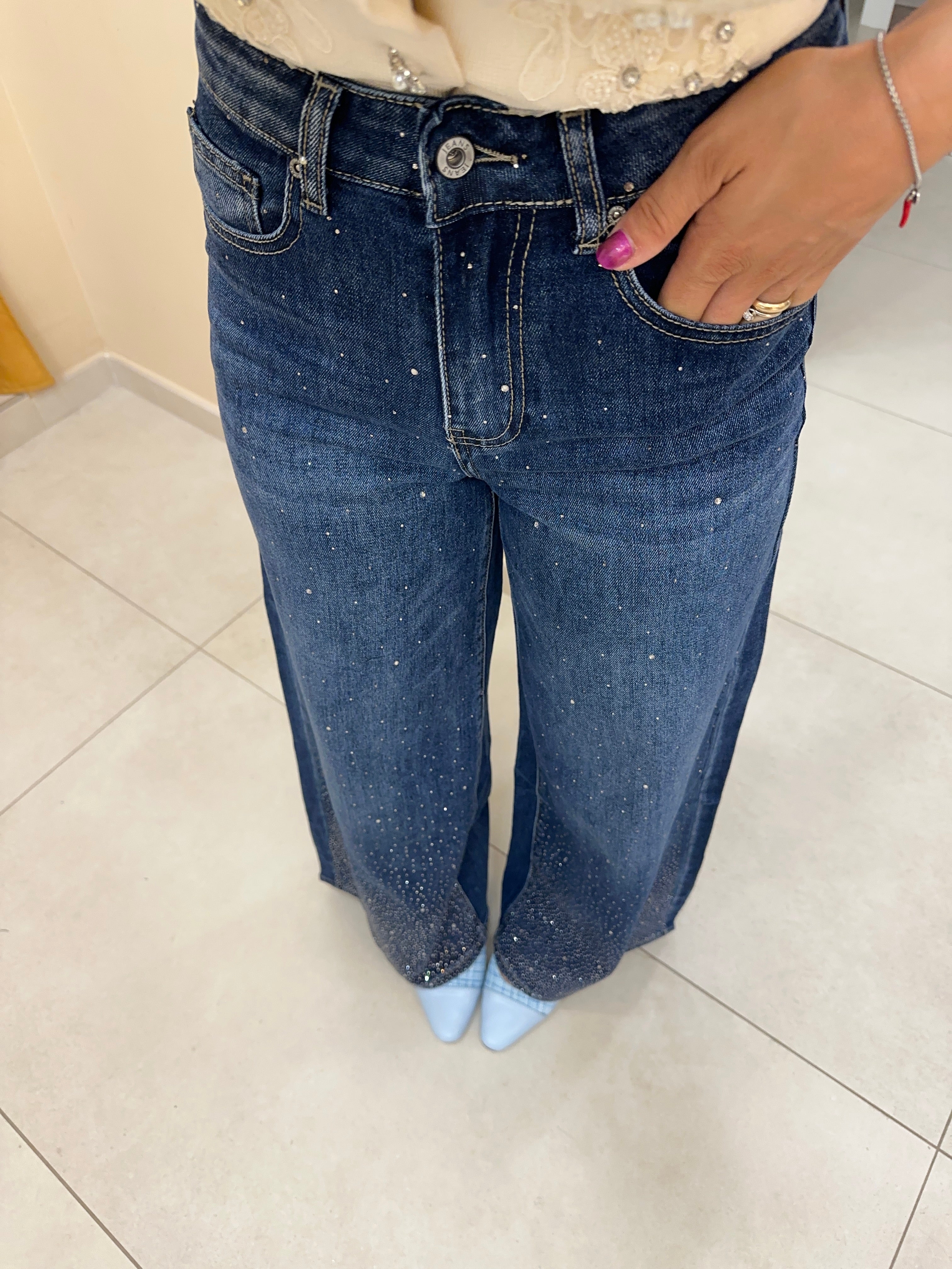Denim palazzo brillantini