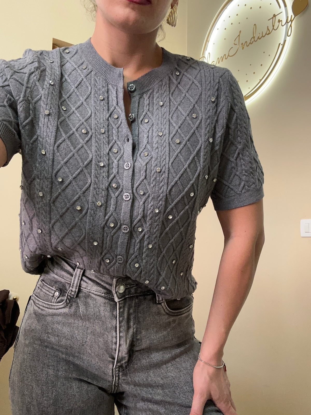 Cardigan manica corta brillantini