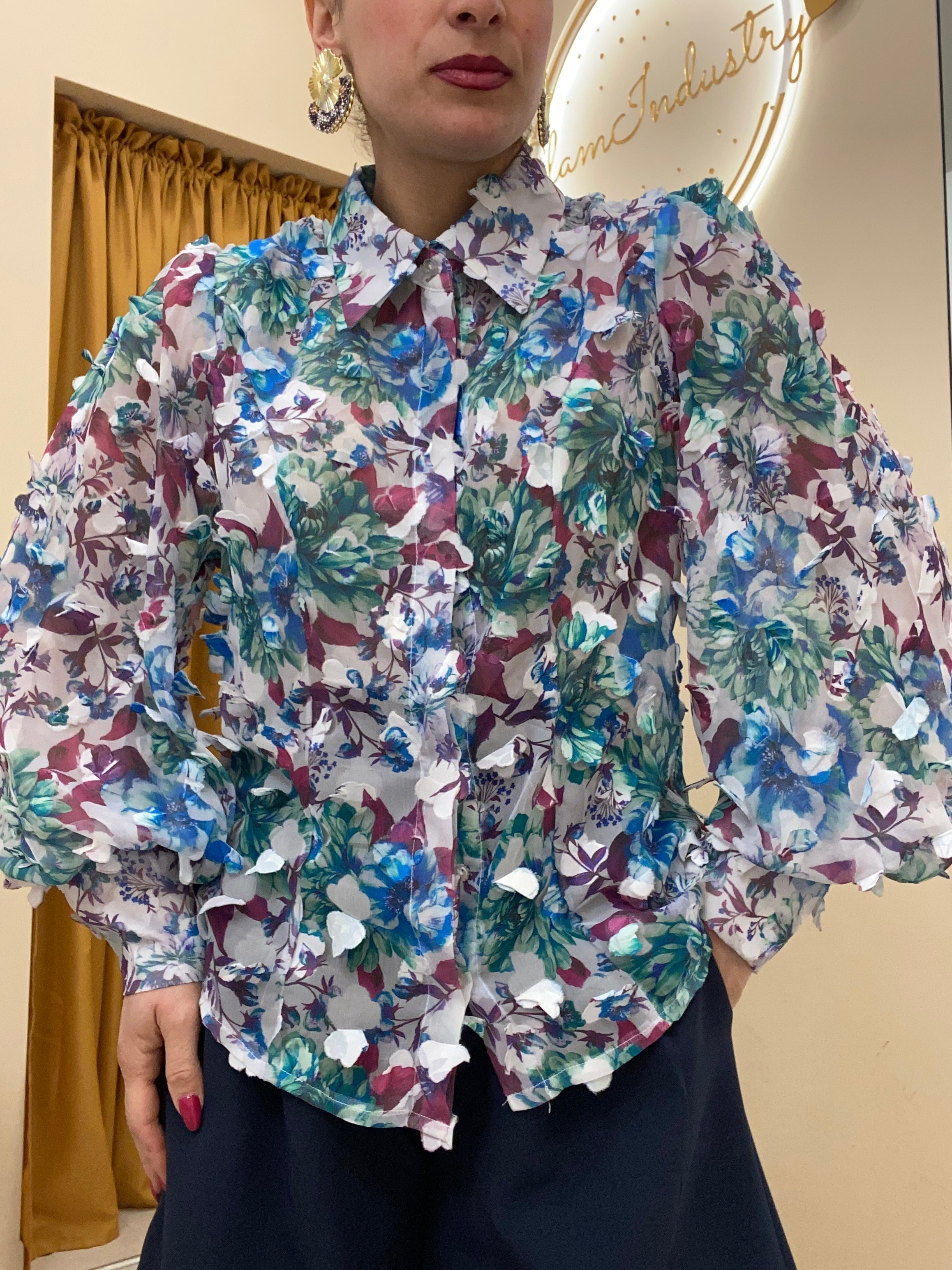 Camicia fiori 3D celeste