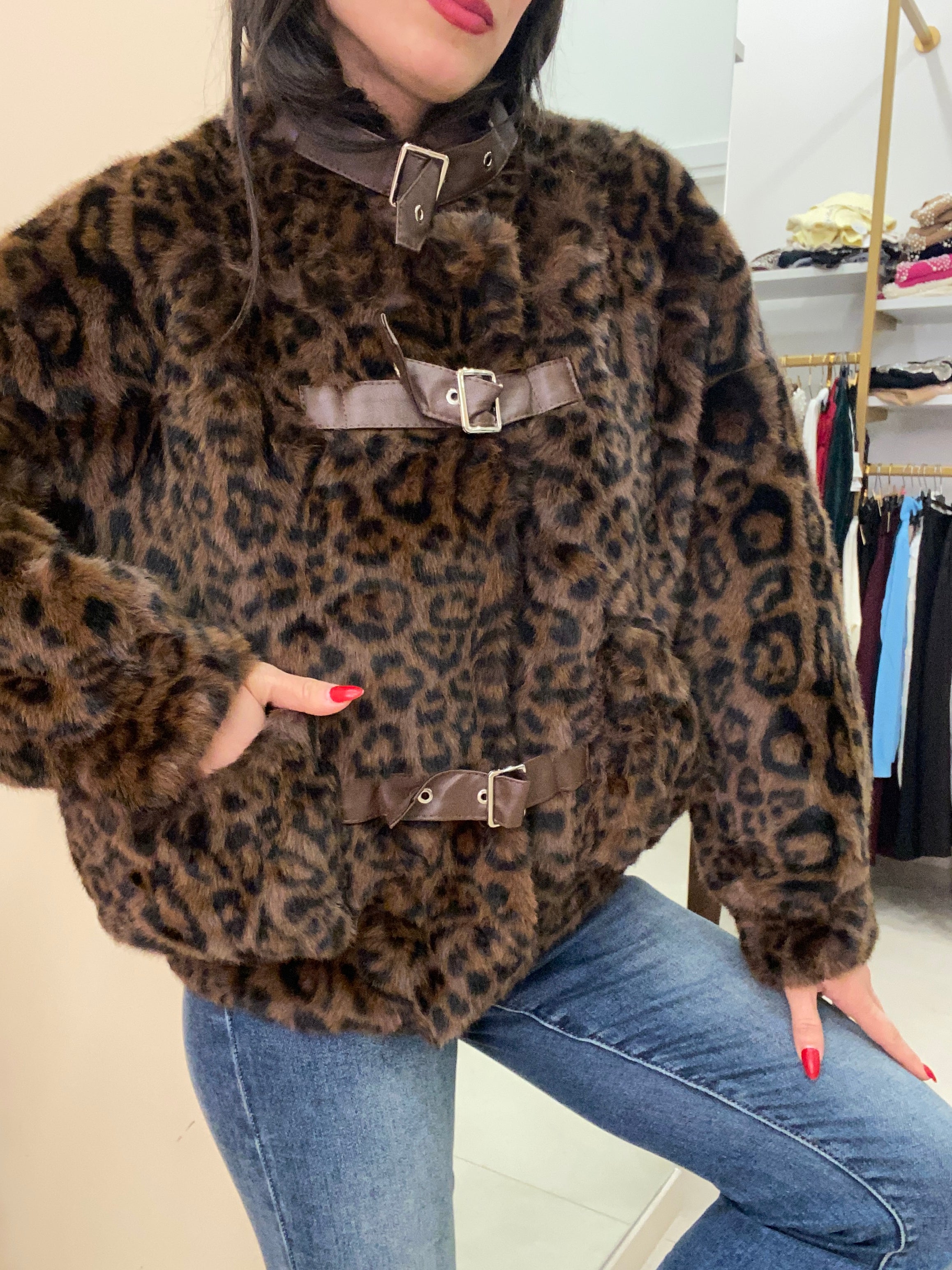 Bomber animalier con cinturini