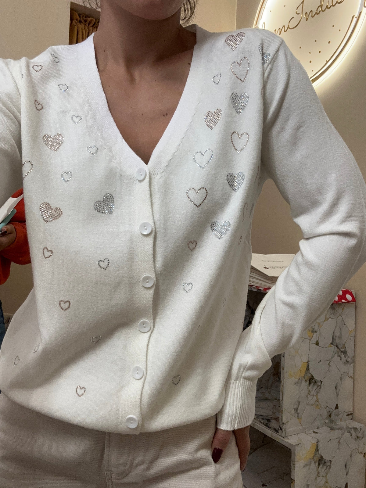Cardigan cuori  con brillantini