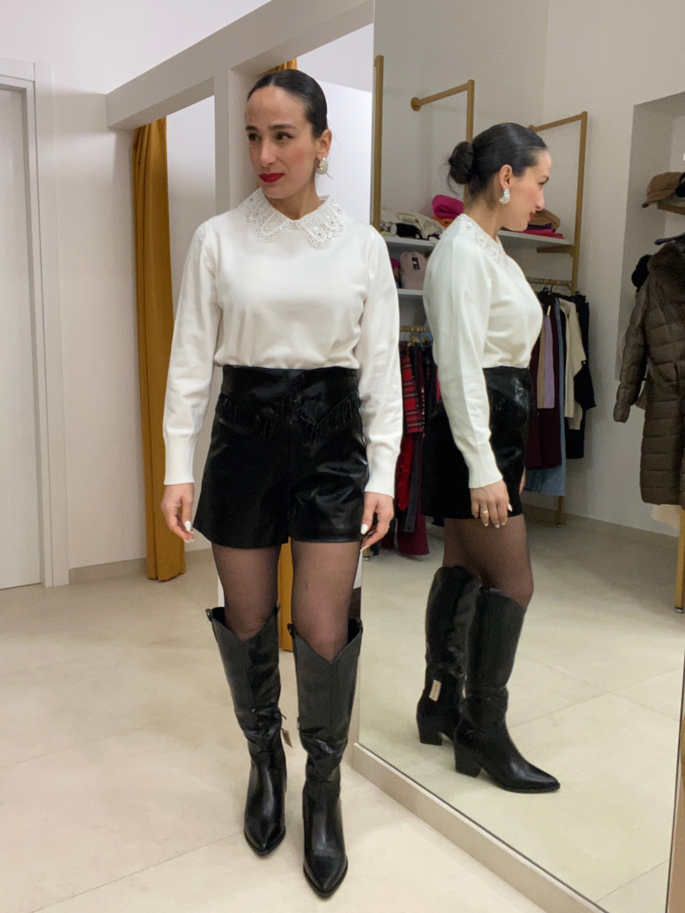 Short NERO frange ecopelle lucido