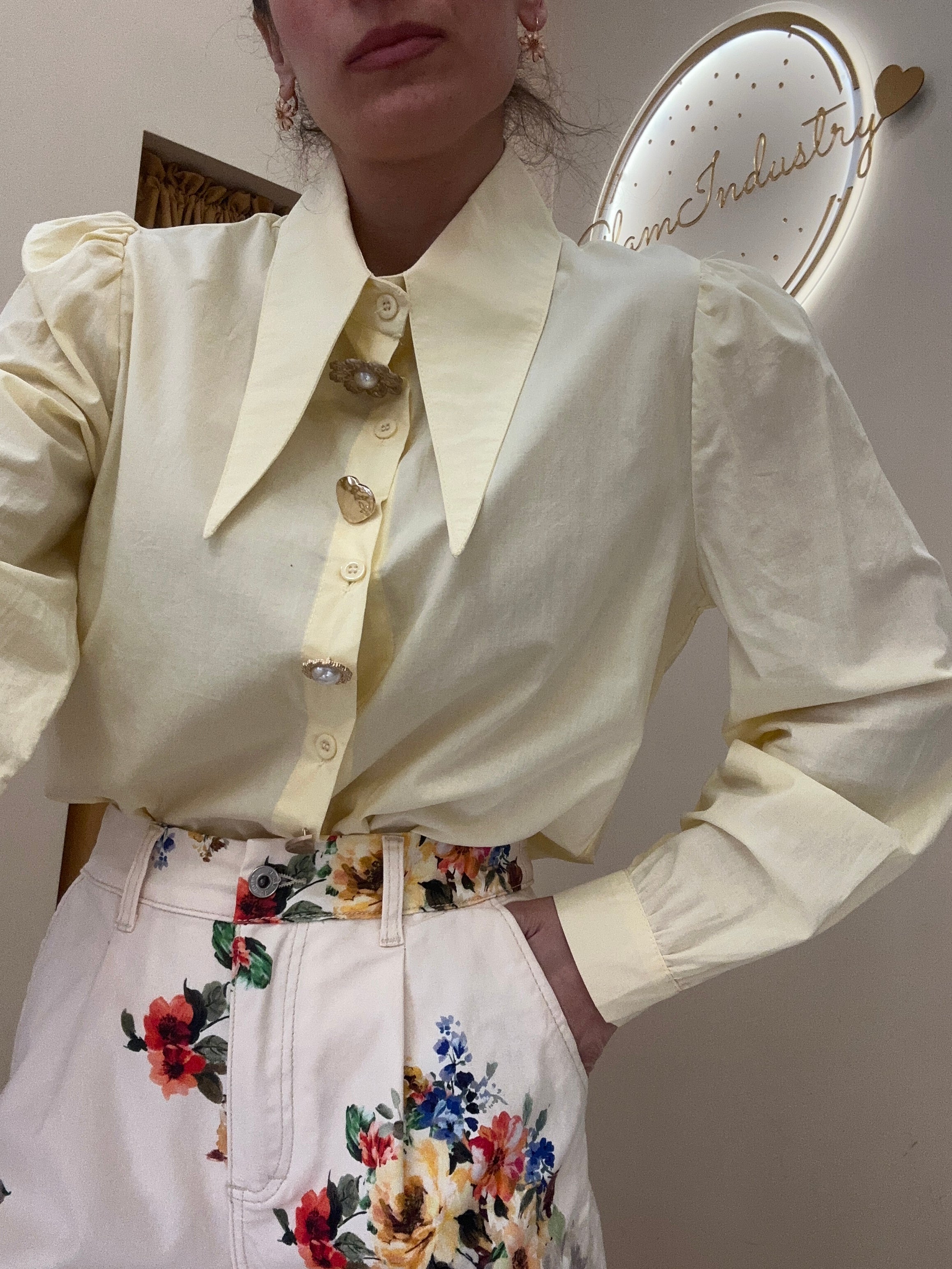 Camicia maxi collo lungo GIALLA