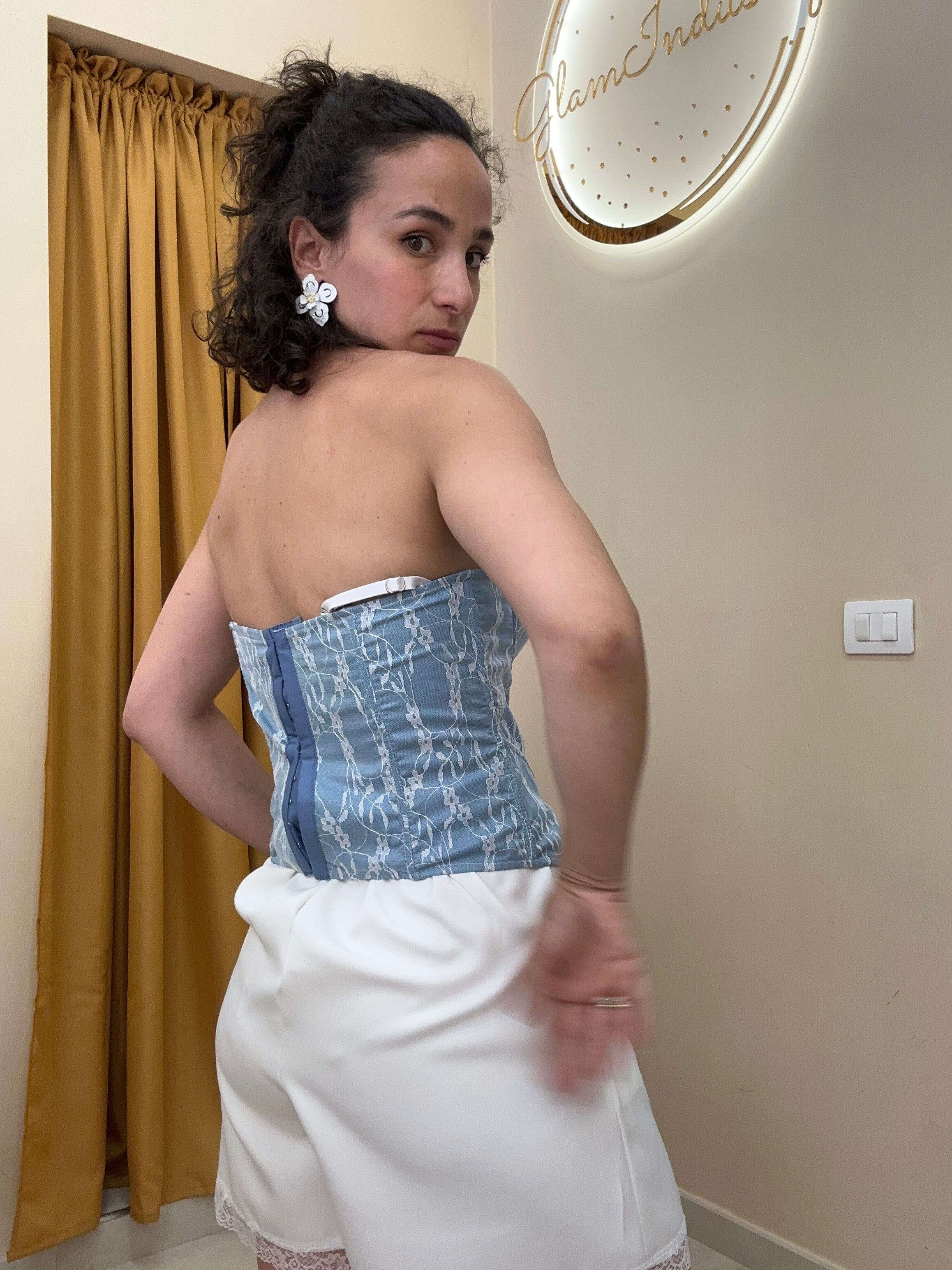 Bustino denim merletto celeste