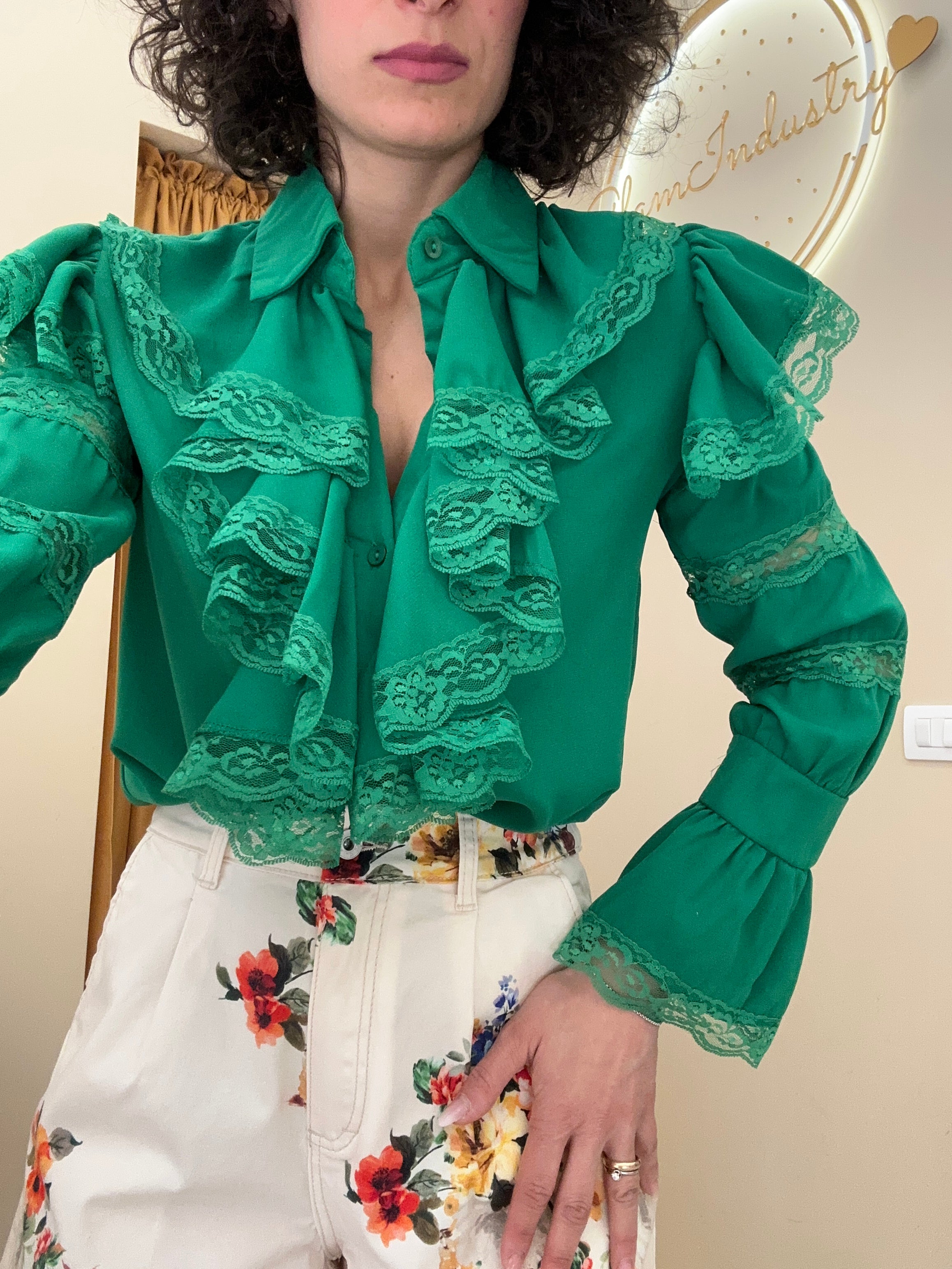 Camicia verde rouches