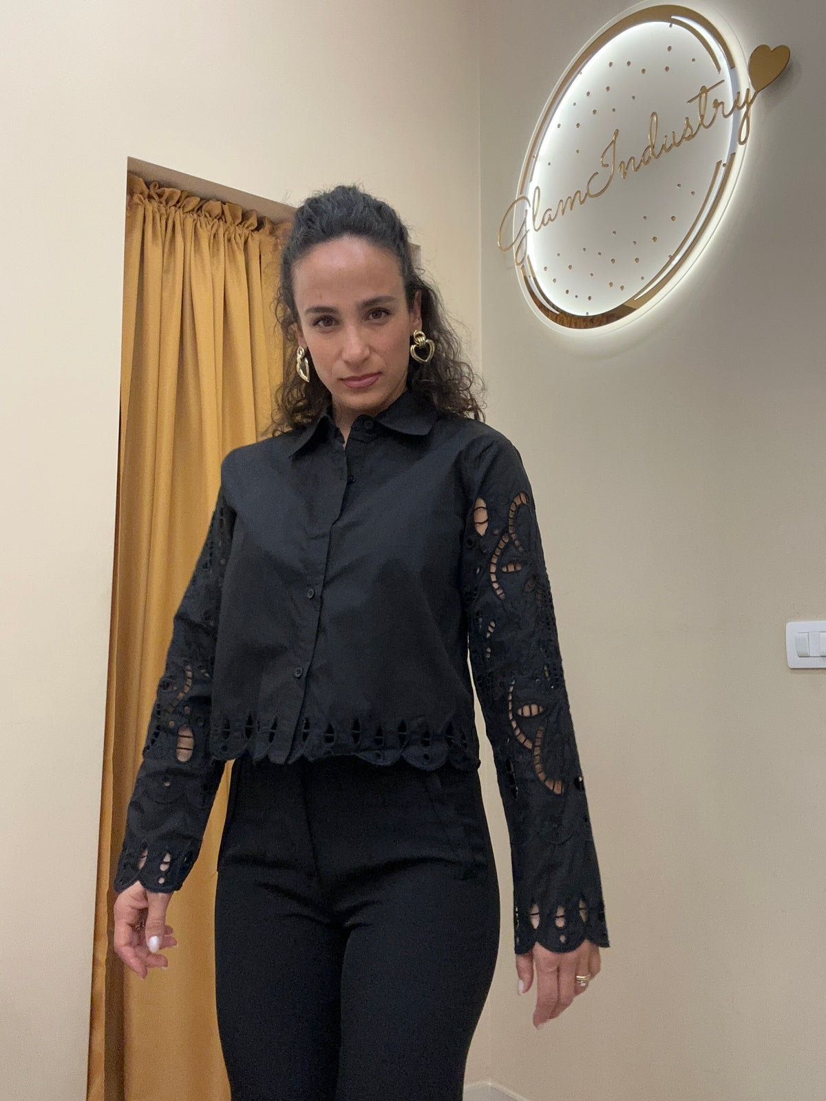 Camicia lavorata nera