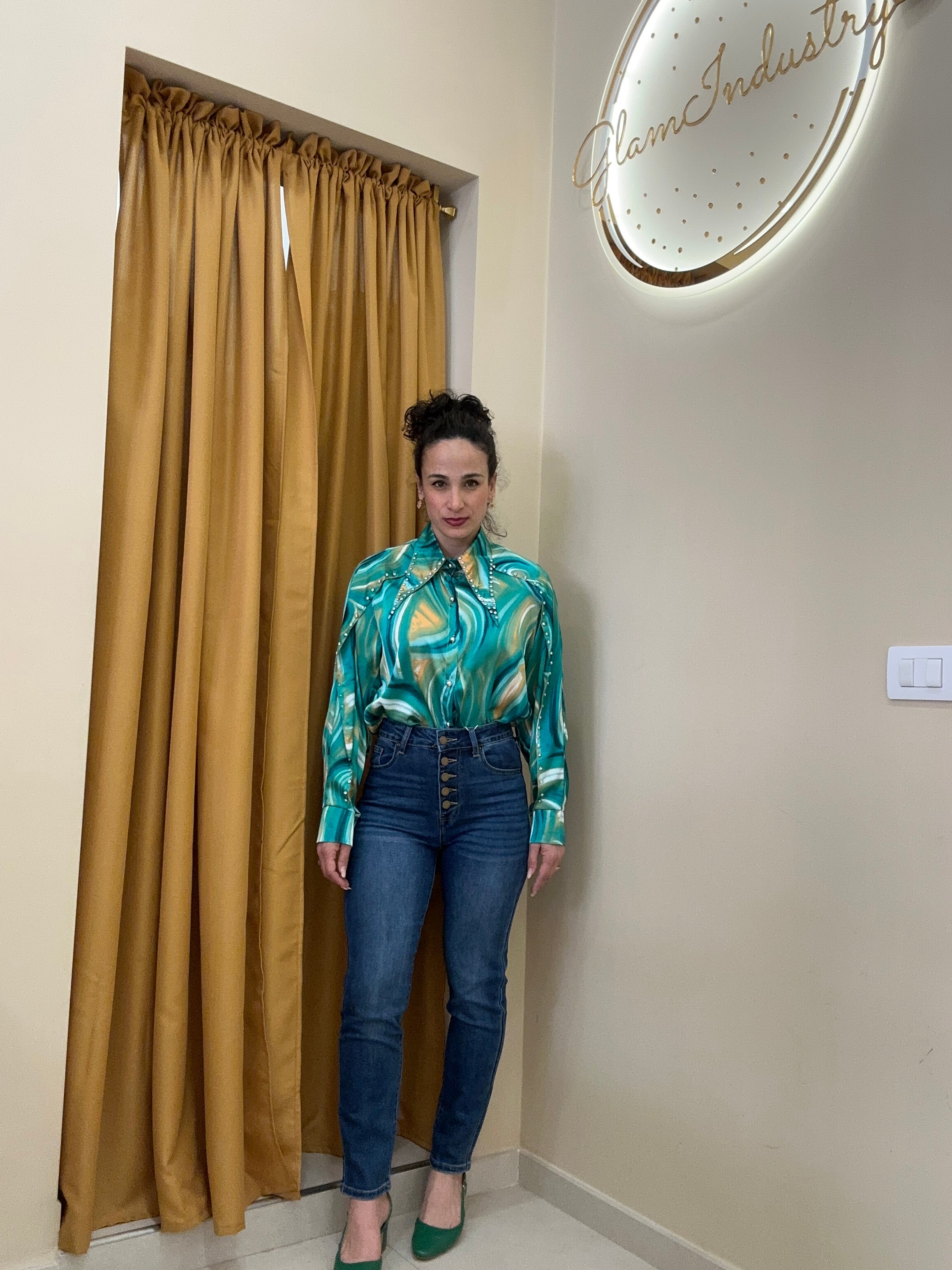 Jeans bottoni bronzo