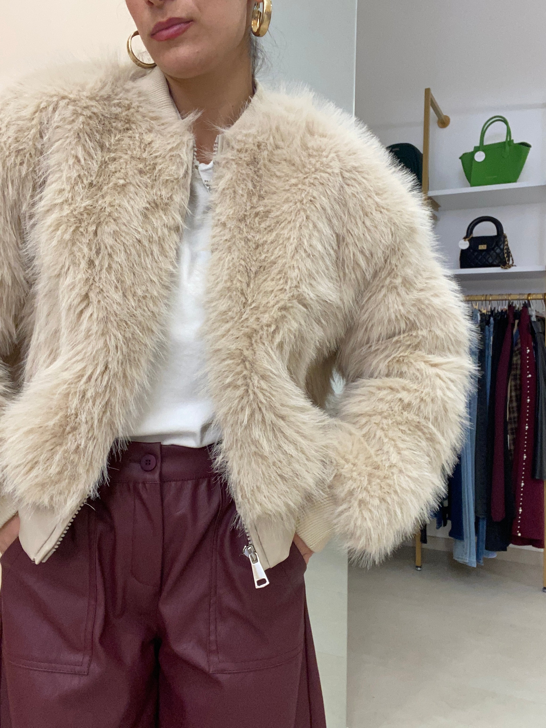 Eco pelliccia bomber beige