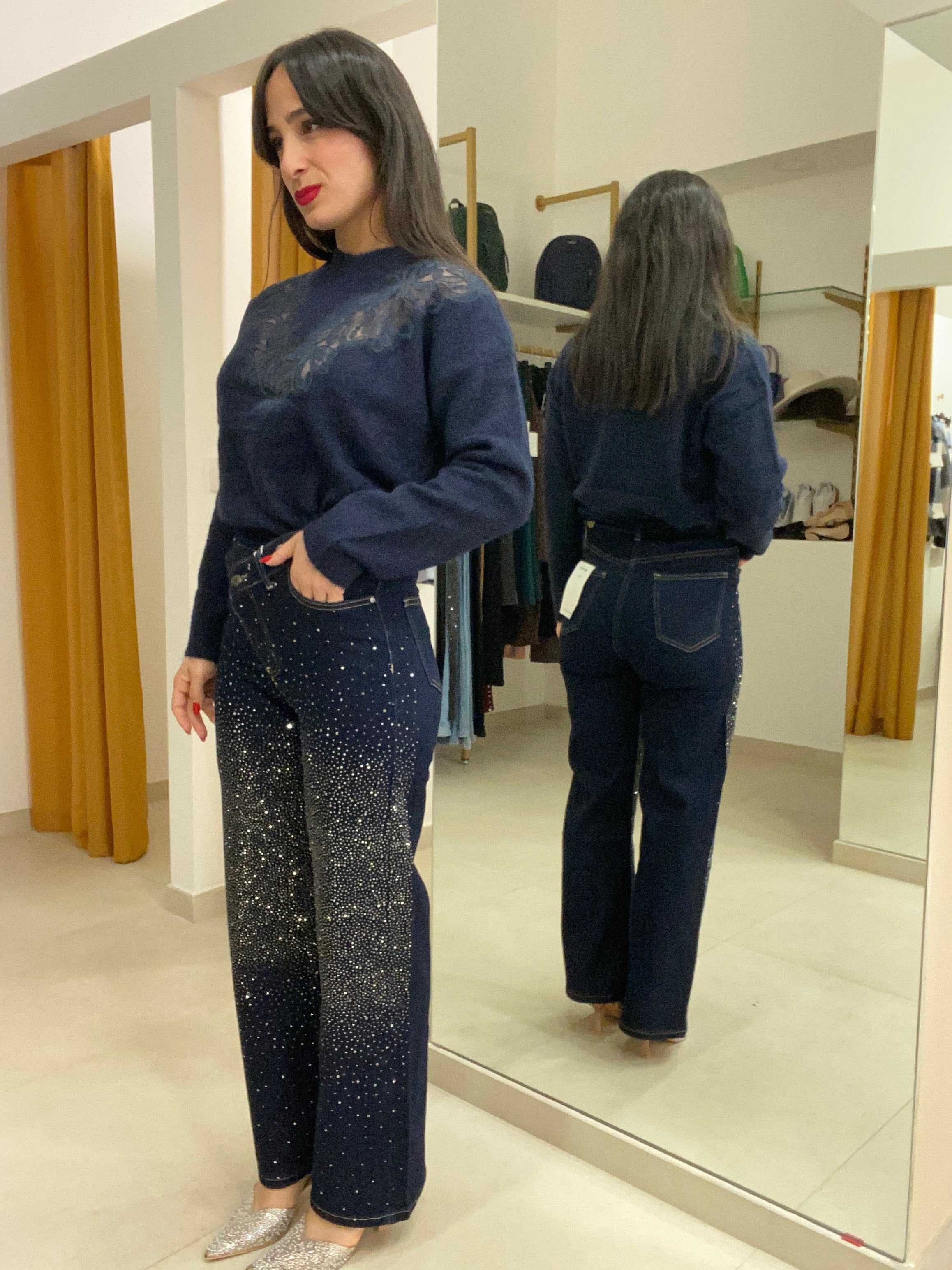 Jeans brillantini asimmetrico