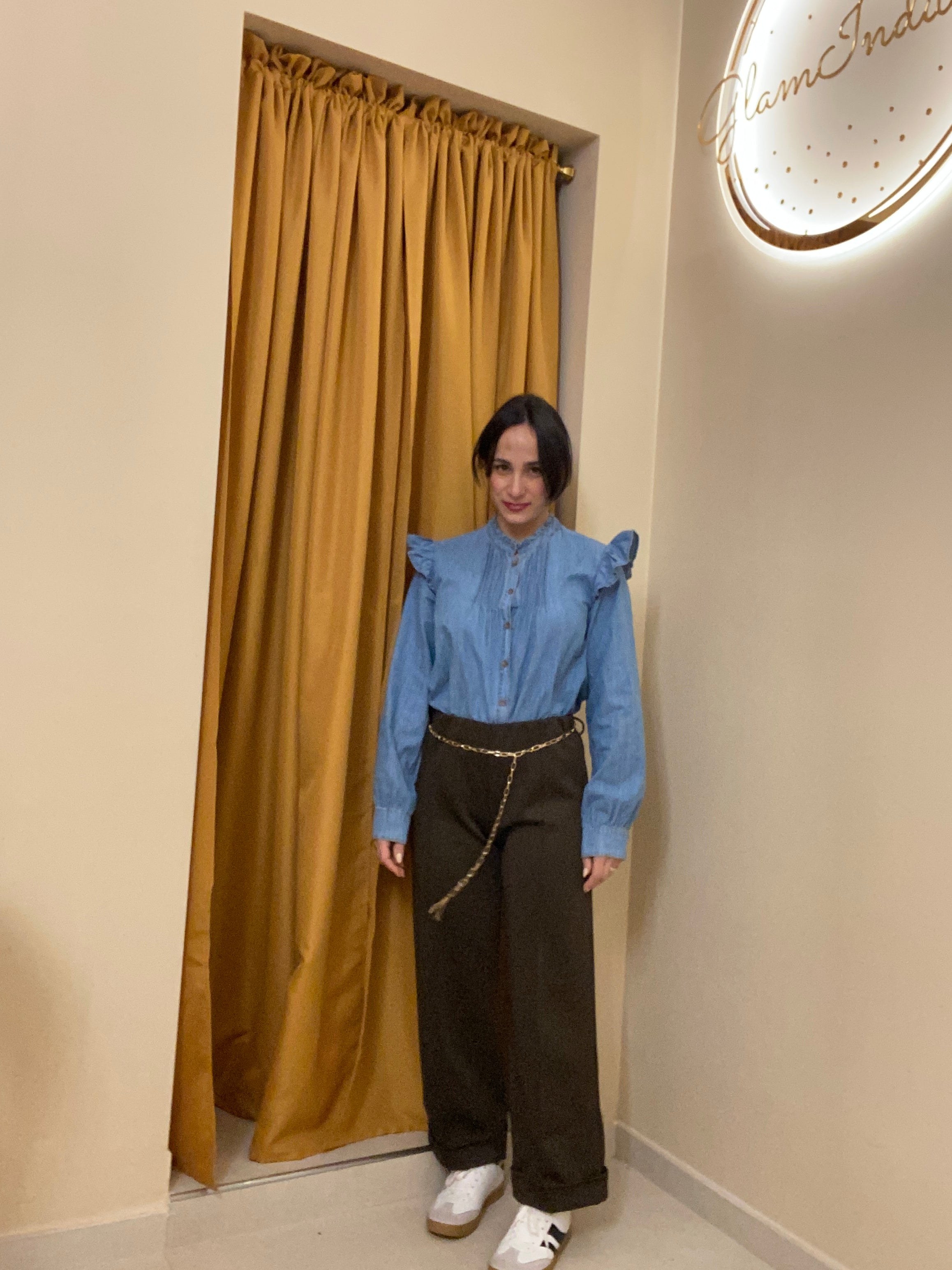 Camicia jeans Rouches spalle blu