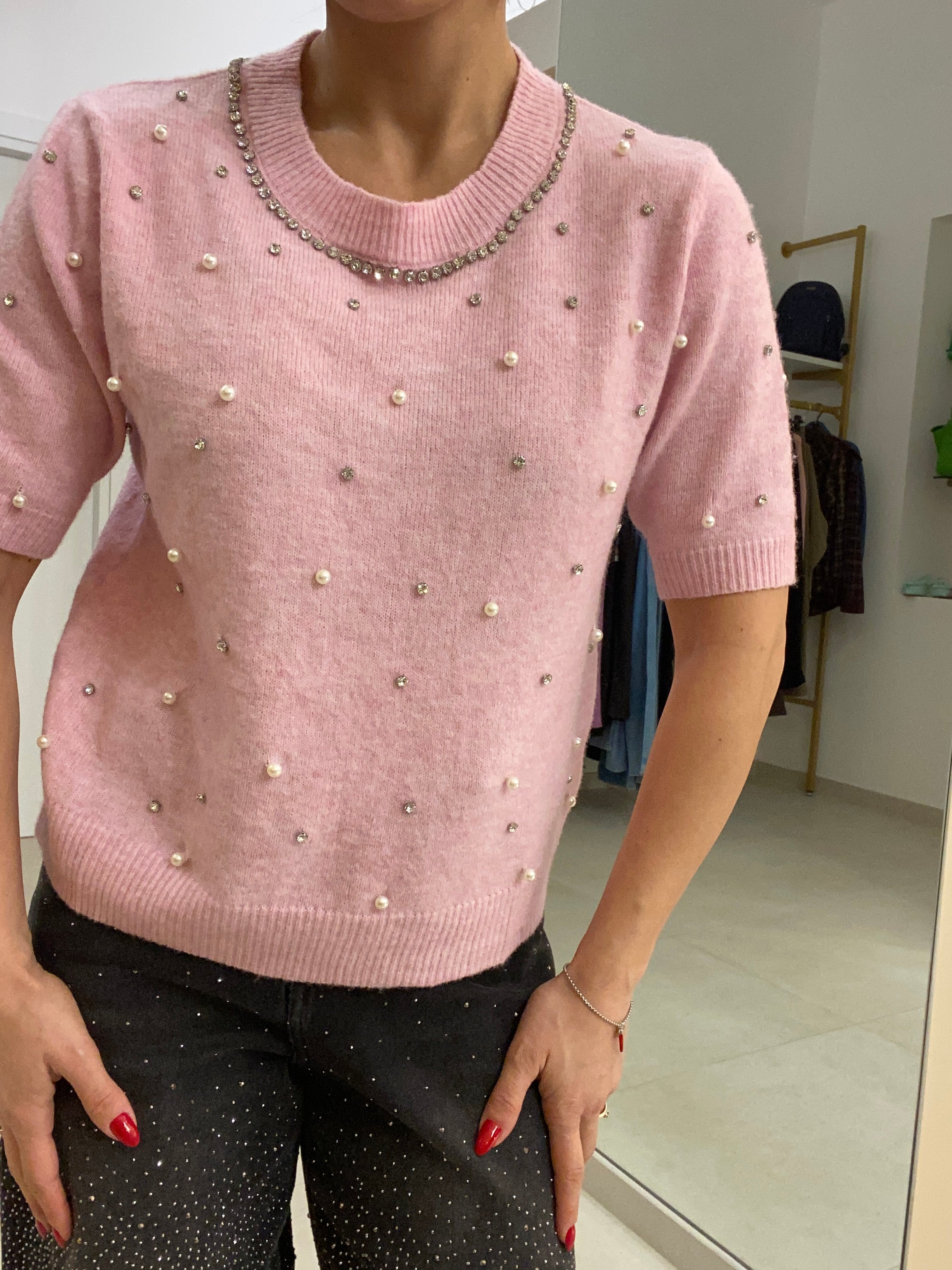 Maglia calda con perline e brillantini