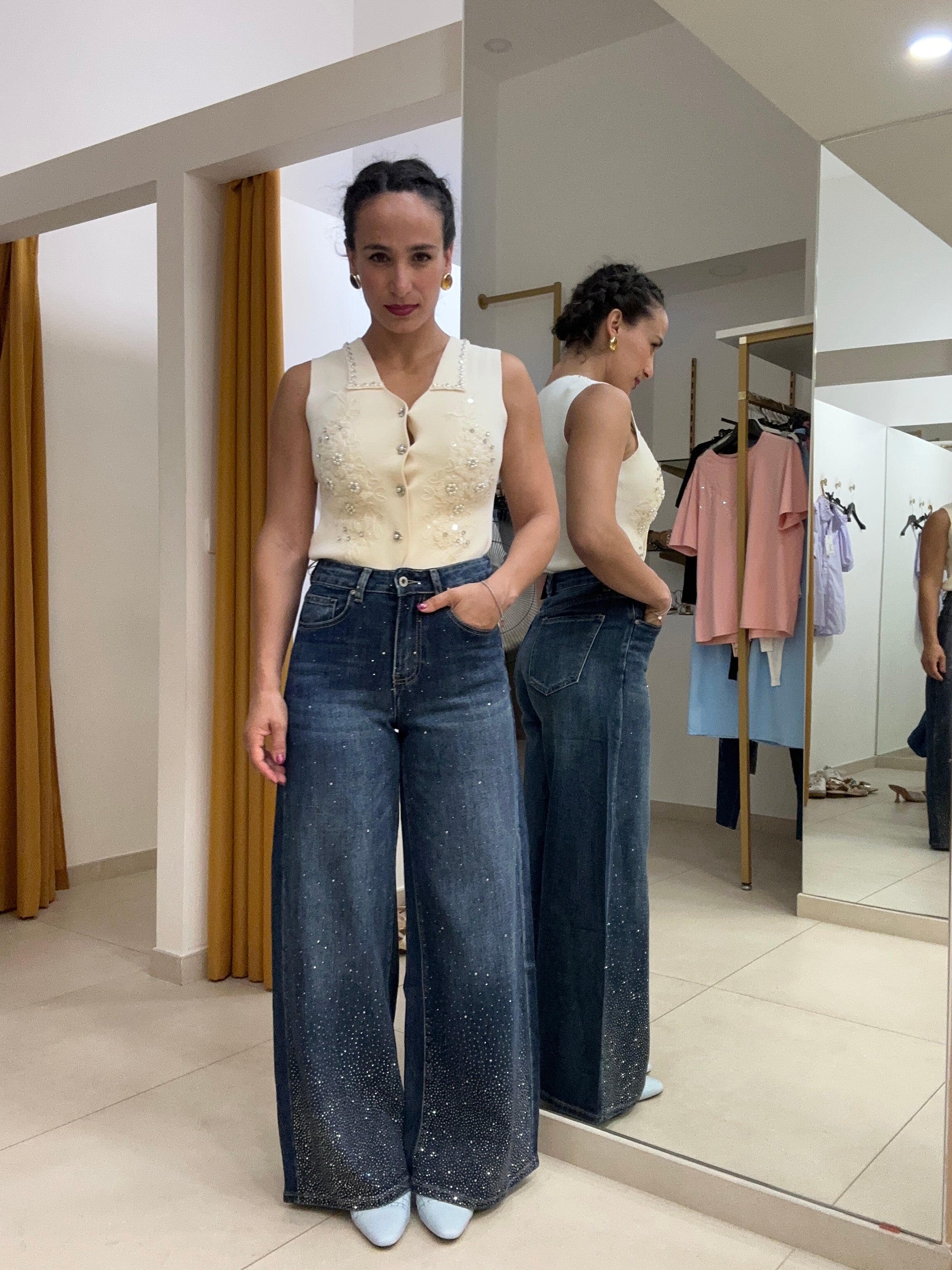 Denim palazzo brillantini