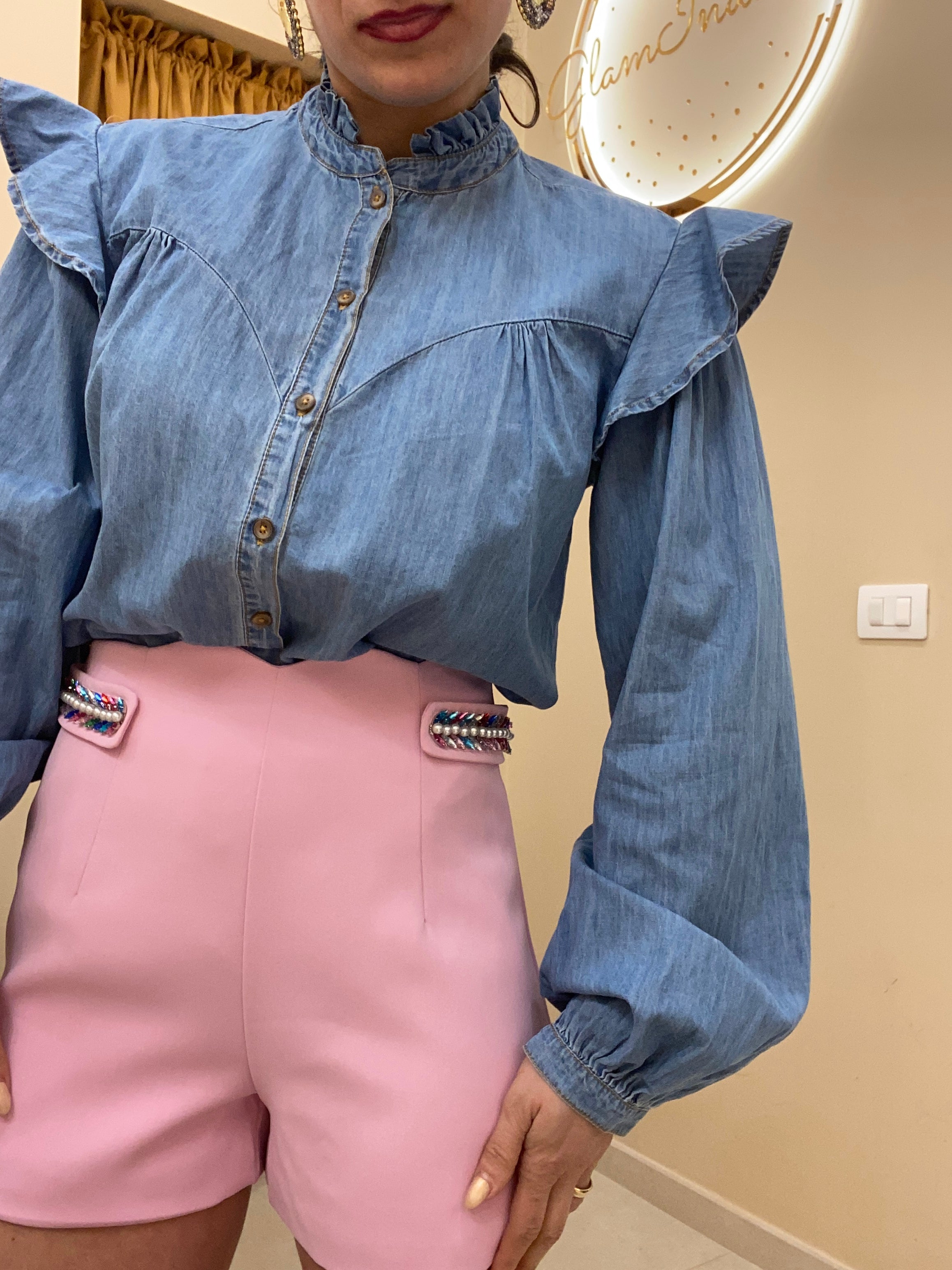Camicia jeans manica sbuffo
