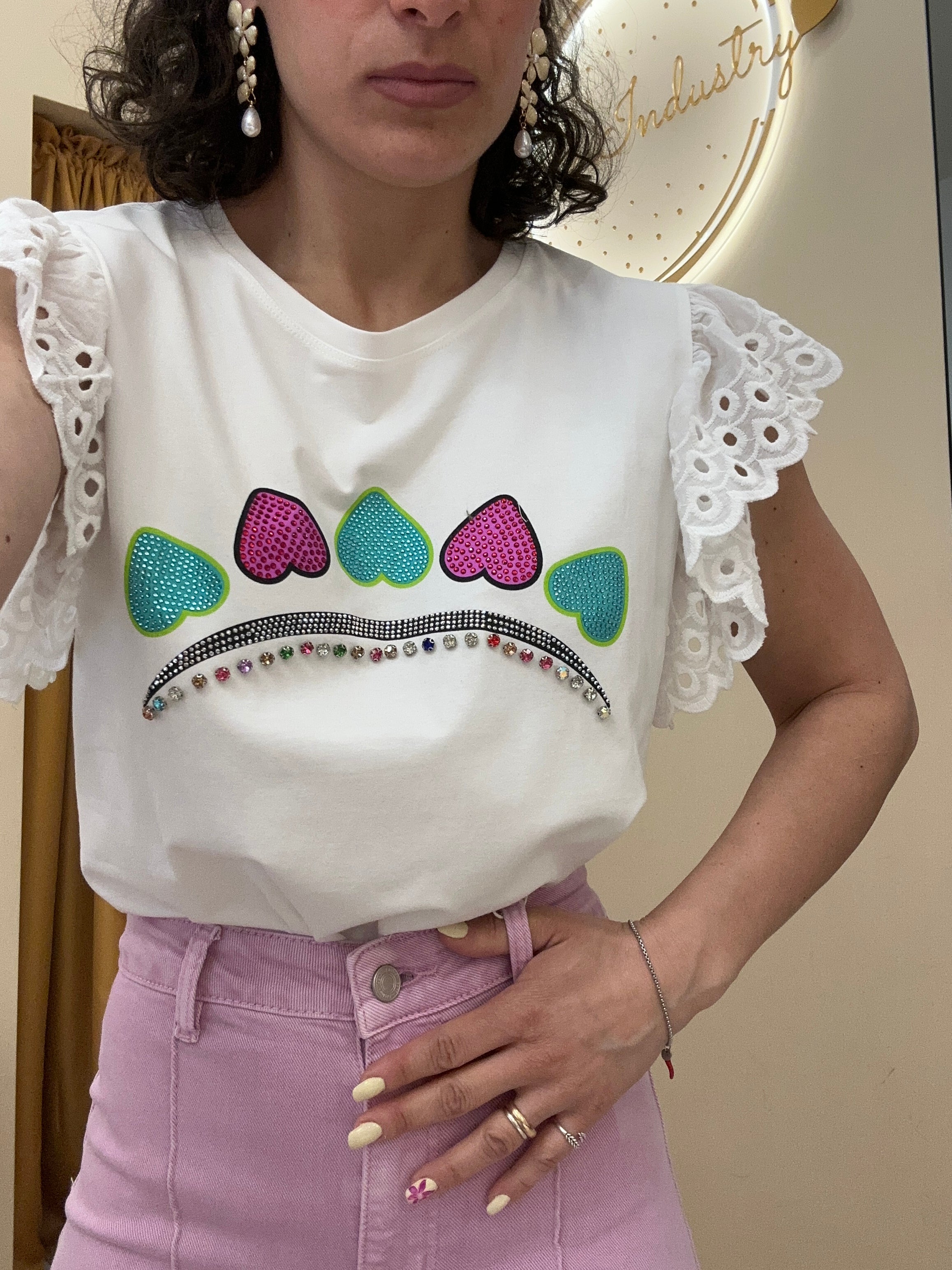 T-shirt manica merletto