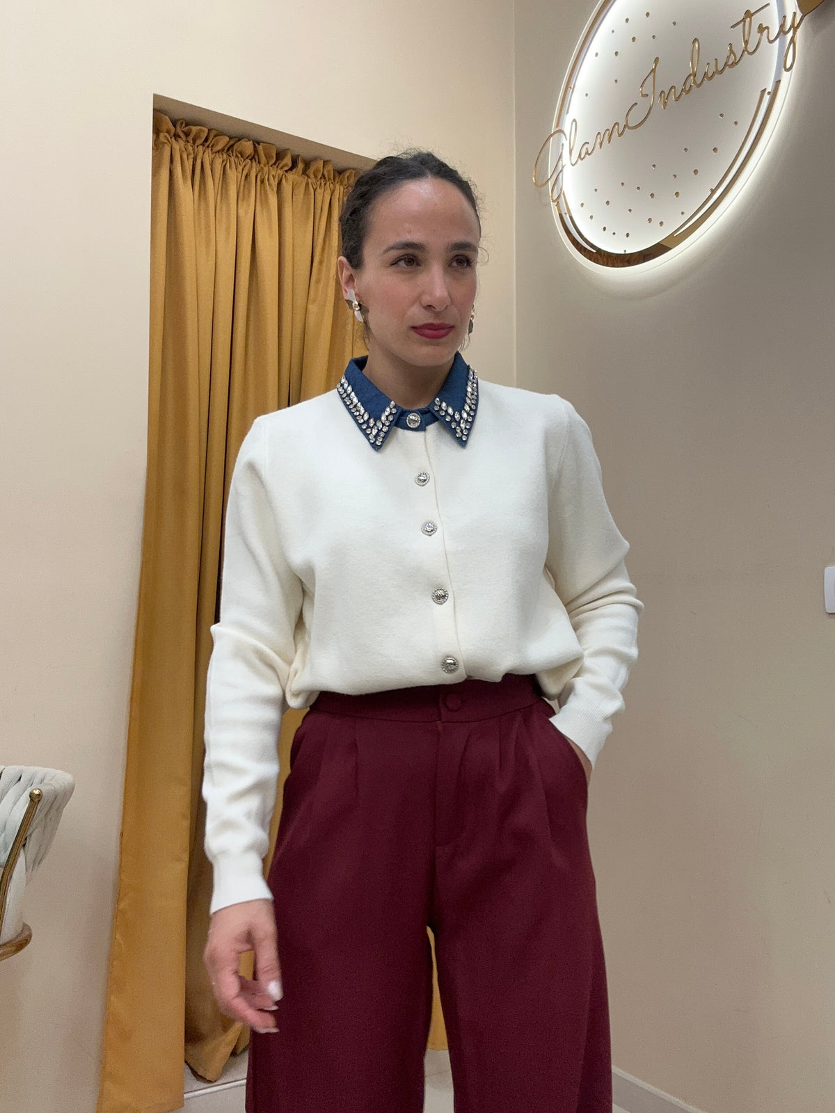 Cardigan colletto denim