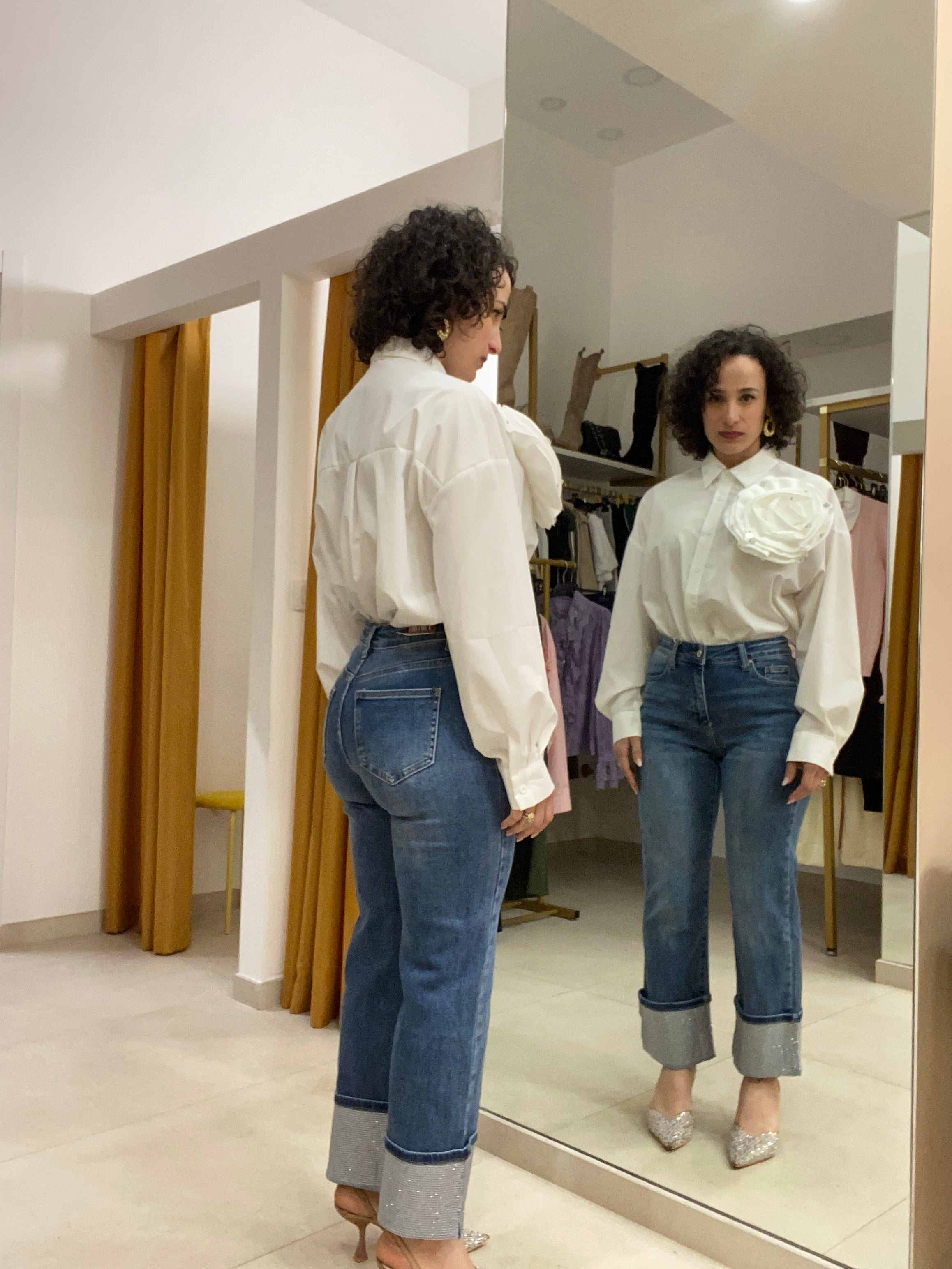 Jeans piegone brillantini