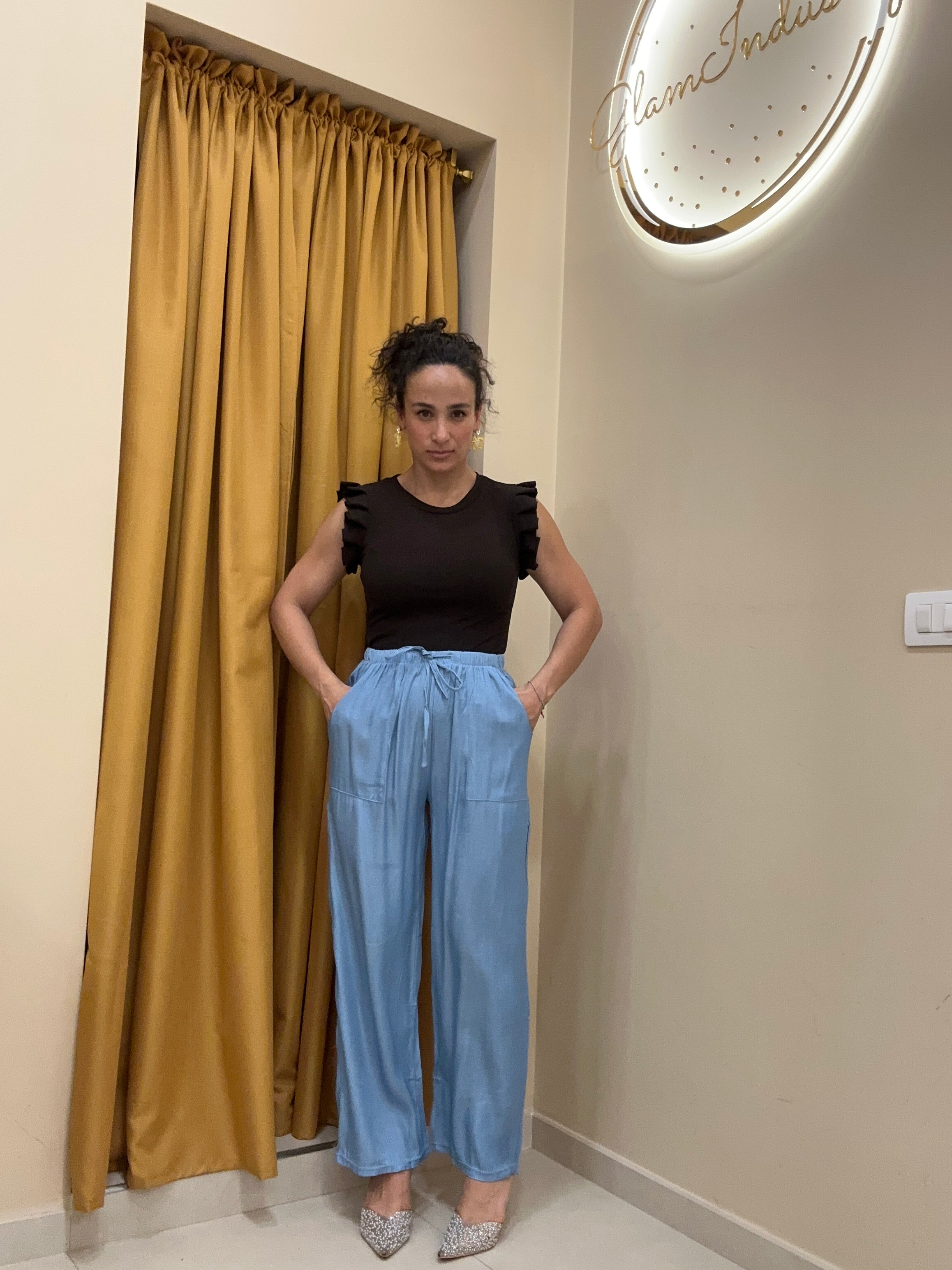 Pantalone morbido jeans saten