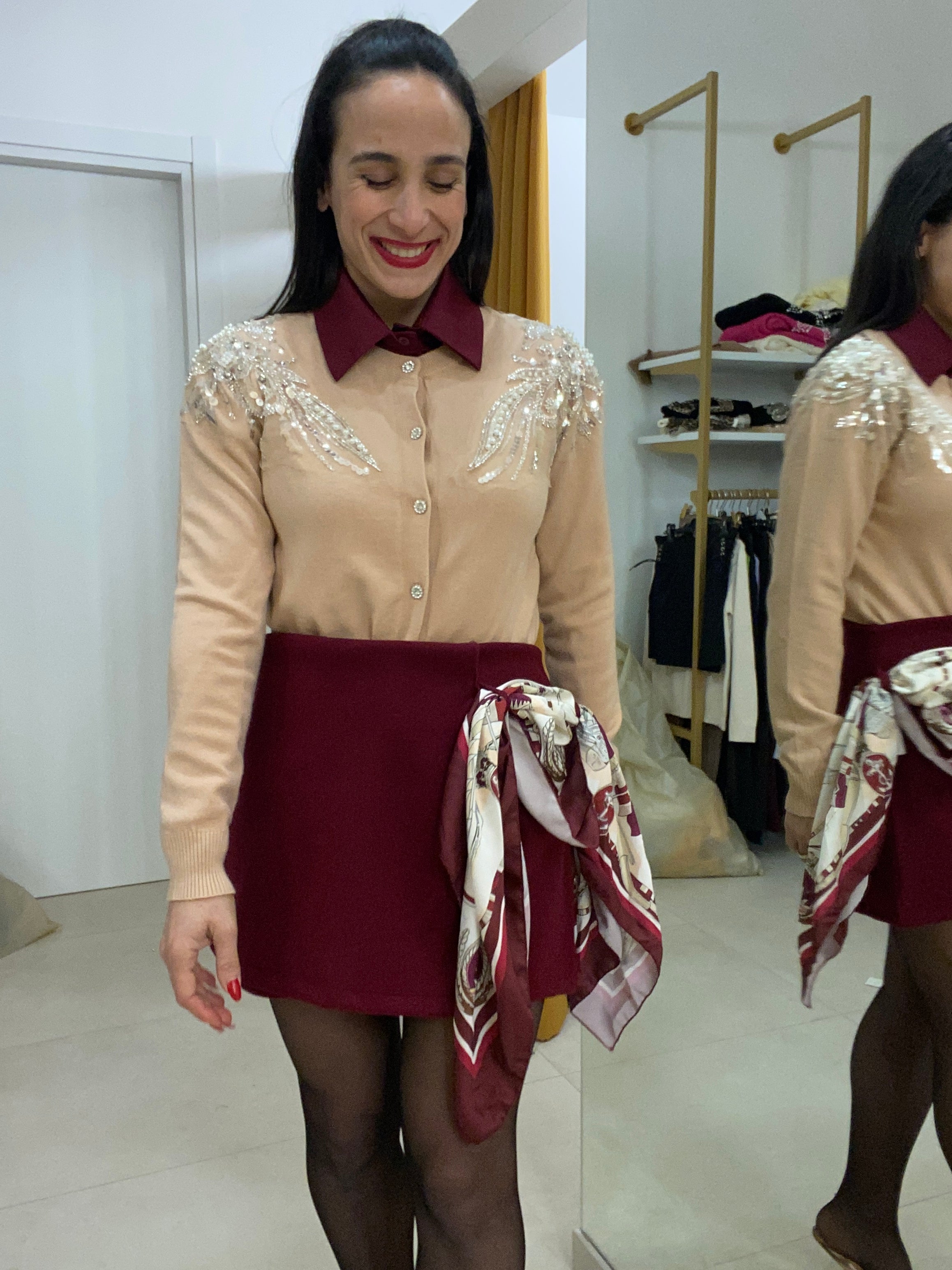 Short/gonna in lana con foulard