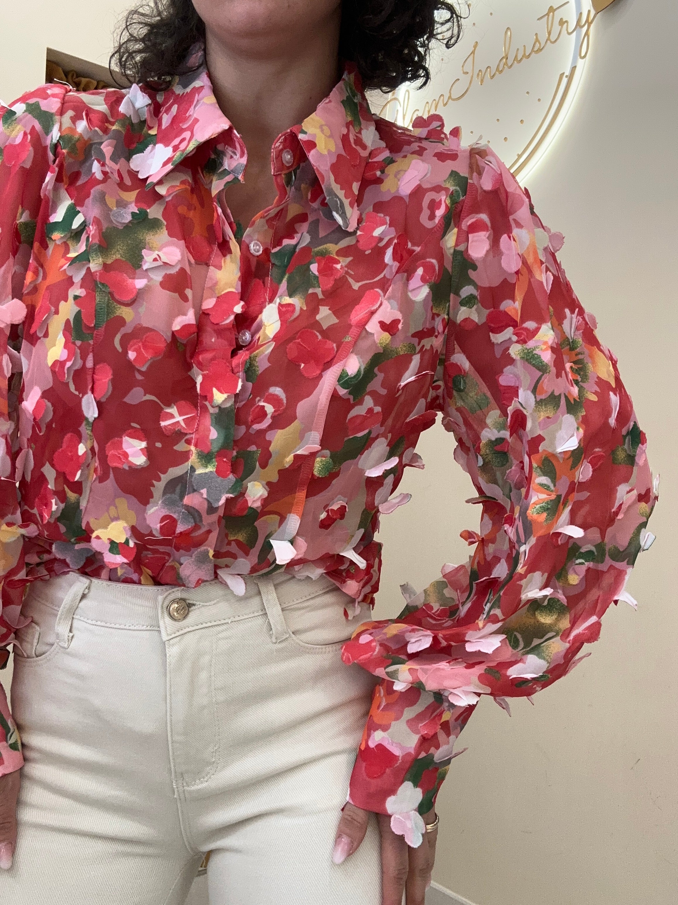 Camicia fiori 3D rossa