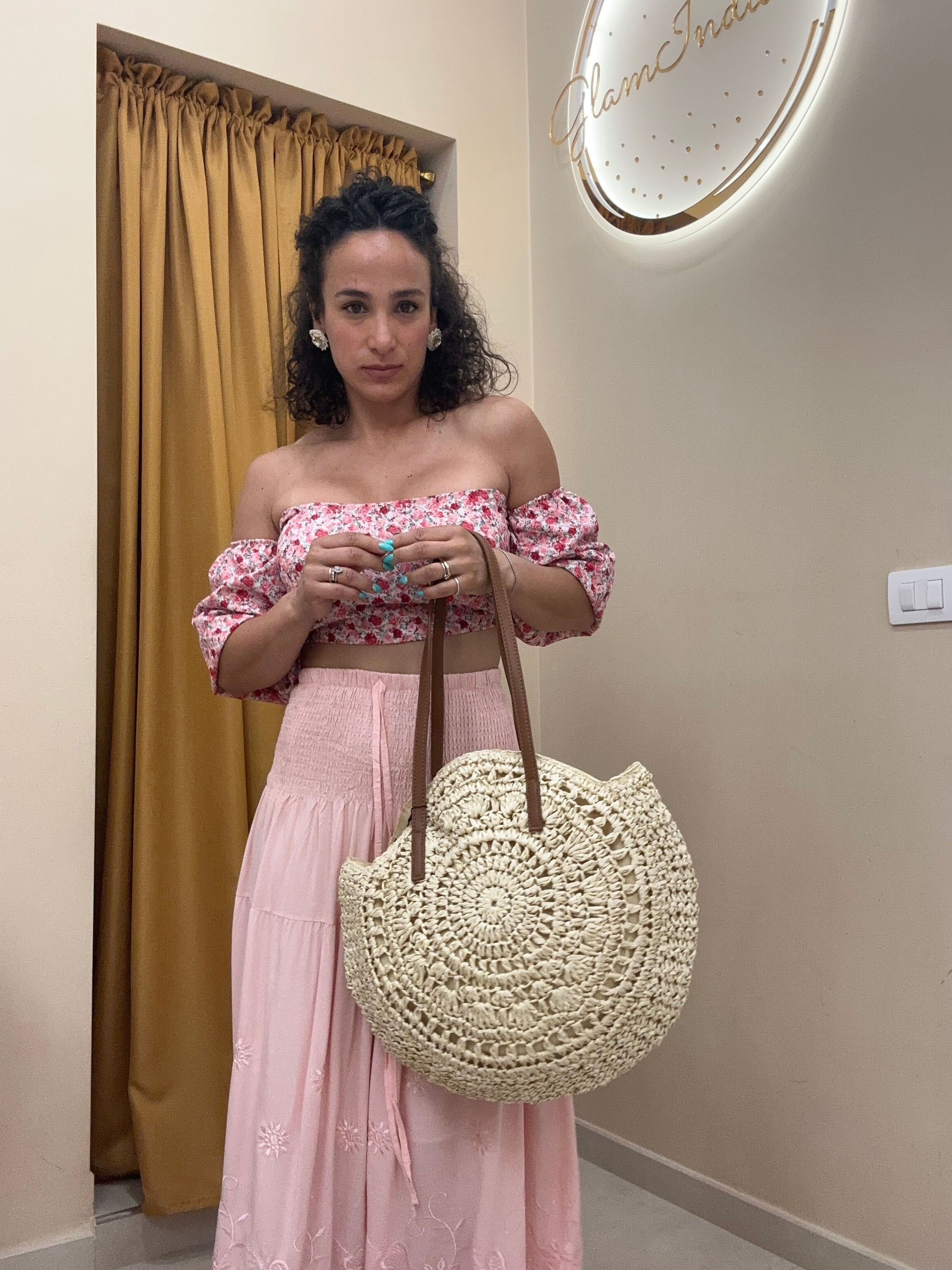 Borsa in paglia beige chiaro