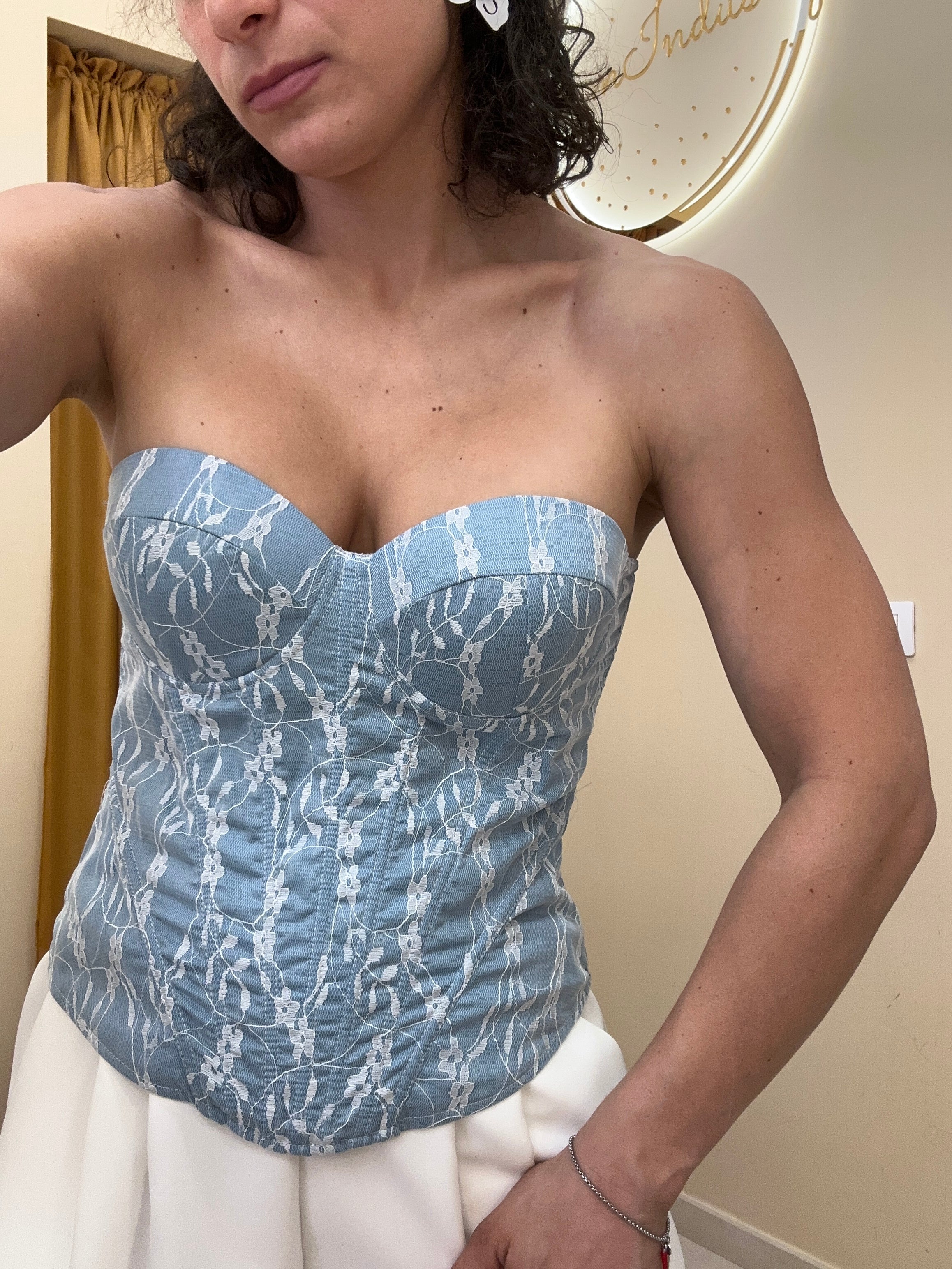 Bustino denim merletto celeste
