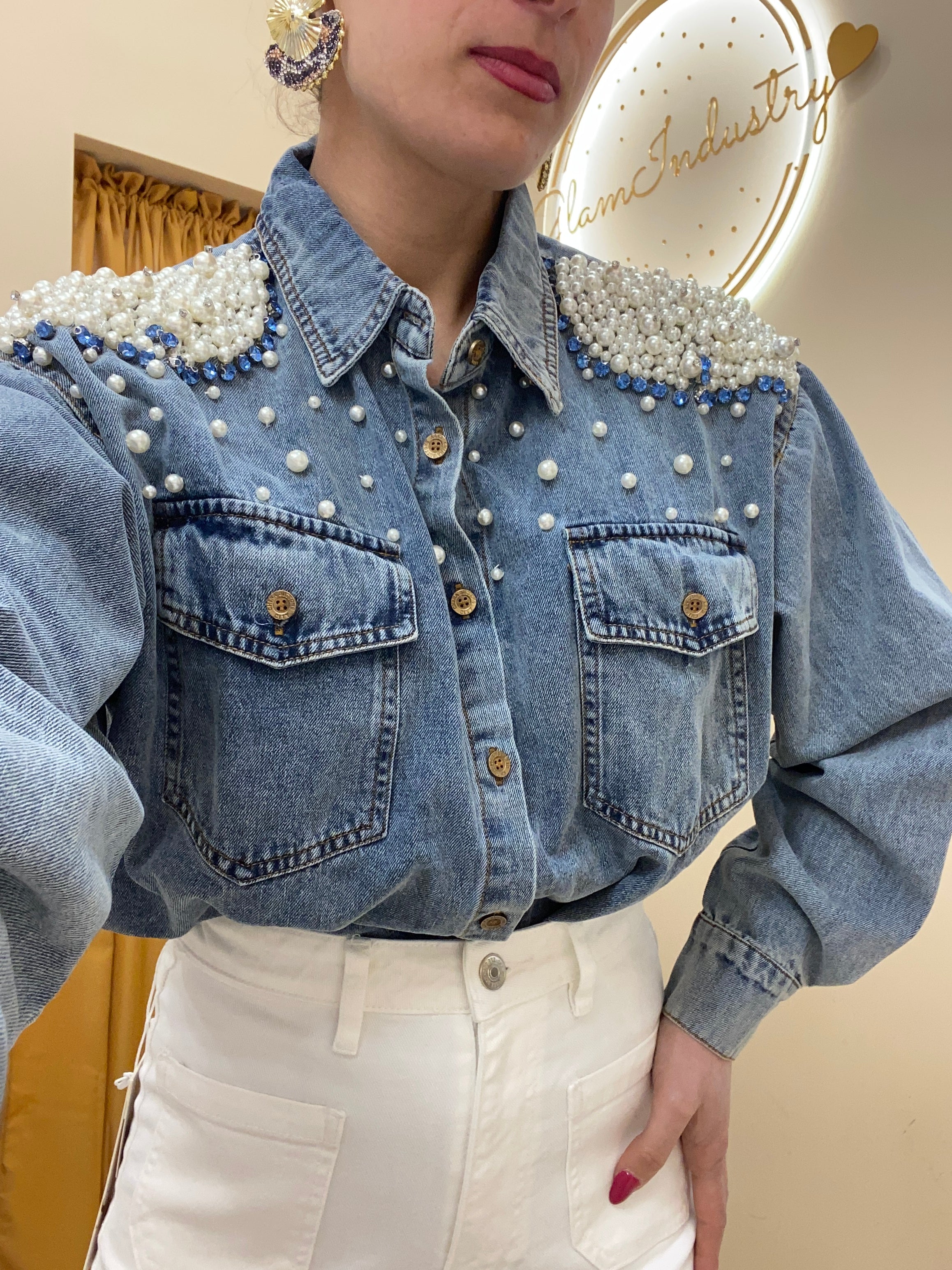 Camicia denim perle