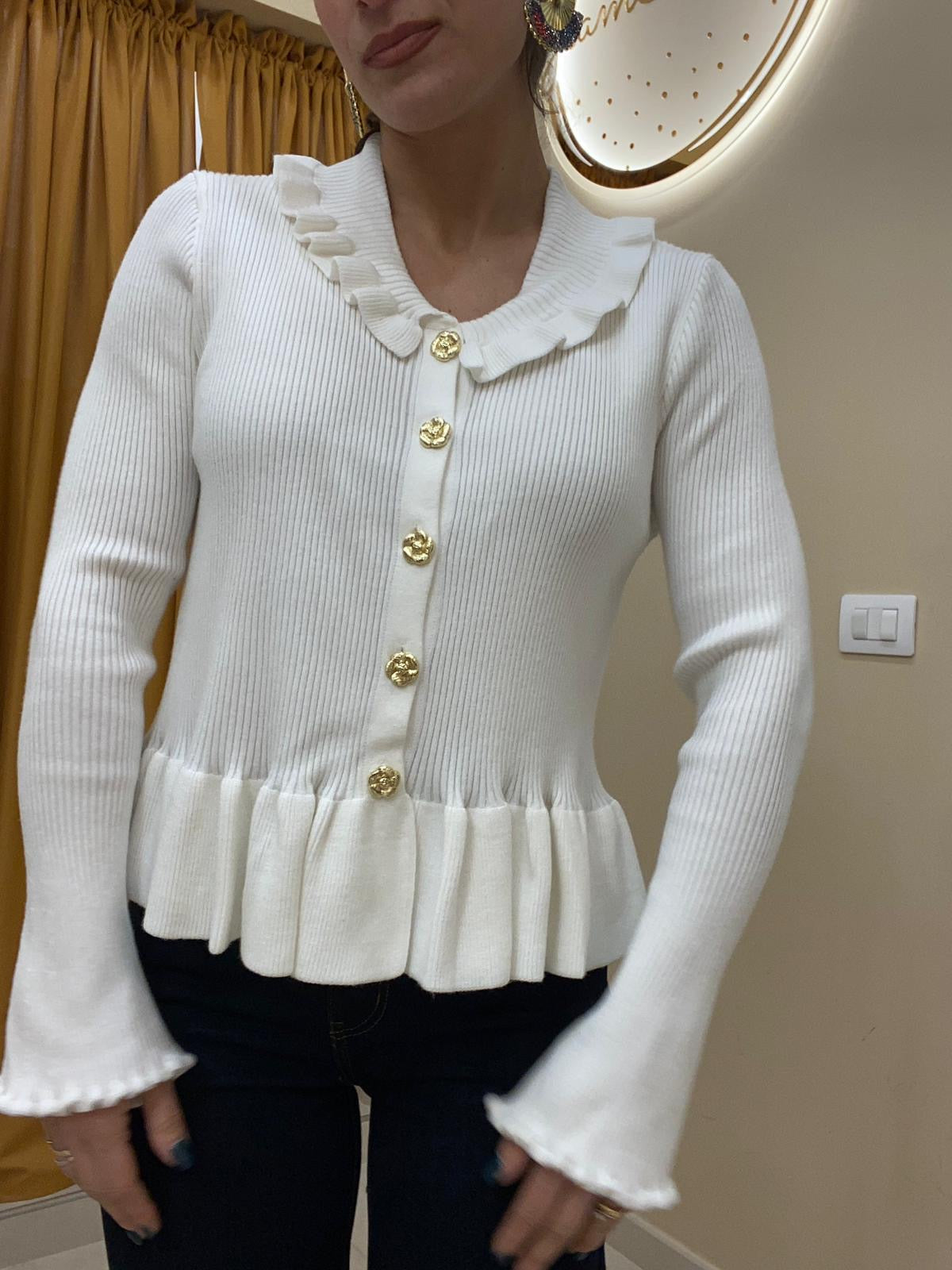 Maglia bottone fiori oro