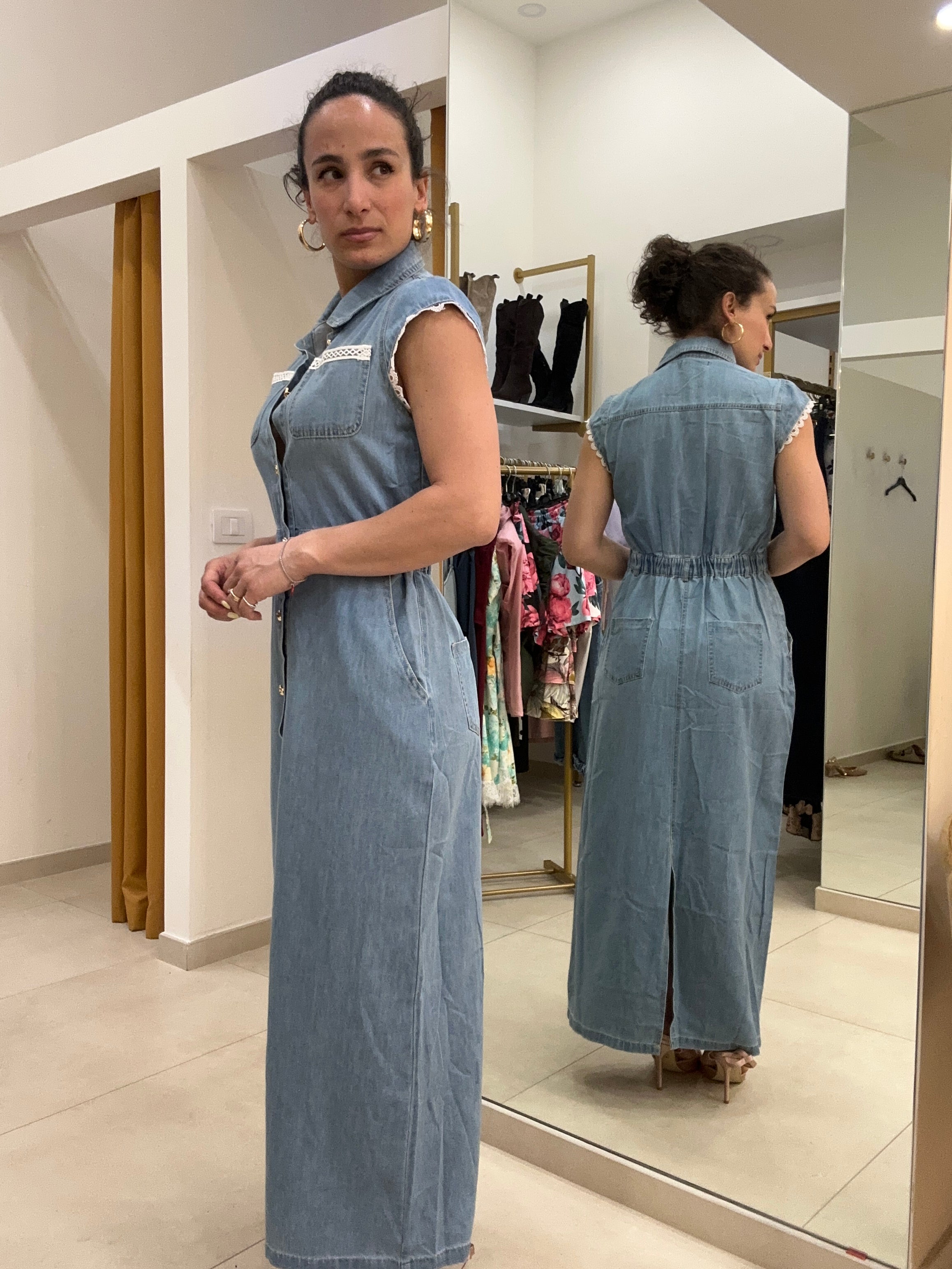 Vestito lungo jeans lavaggio chiaro