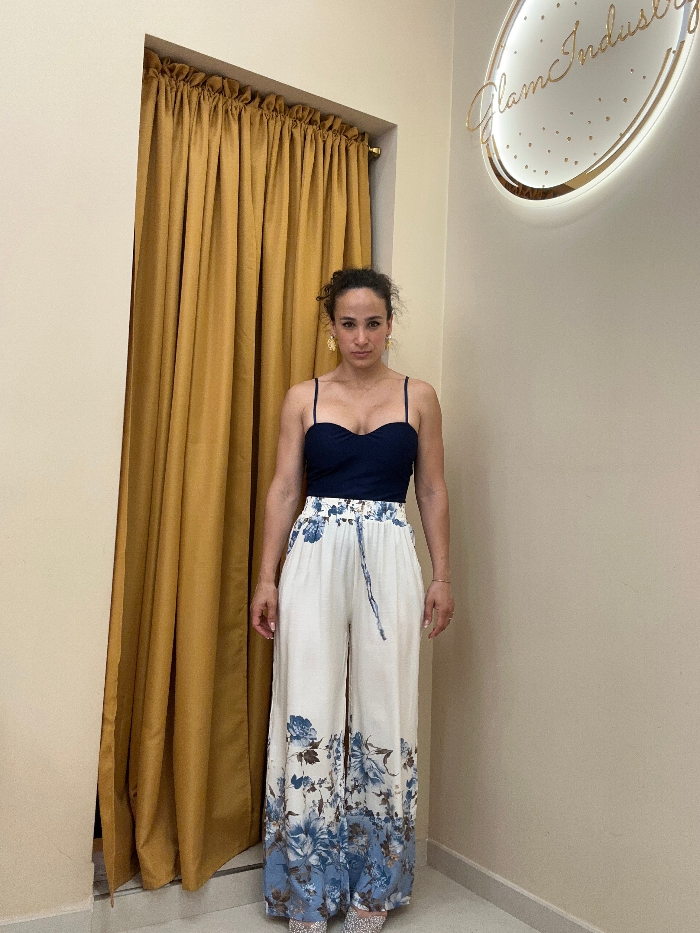 Pantalone dettaglio fiori BLU