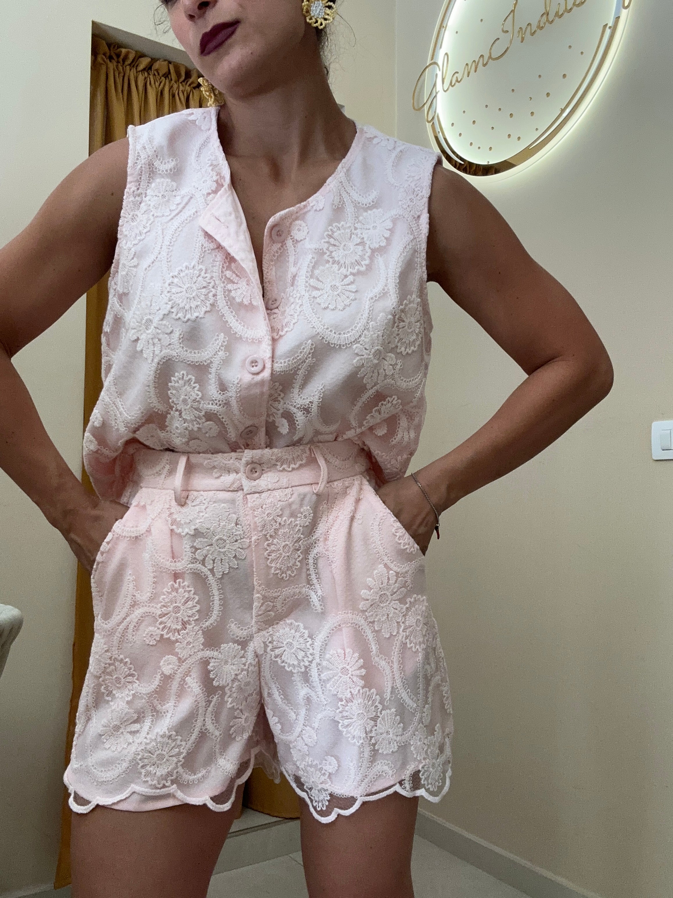 Tailleur velato ricamato ROSA