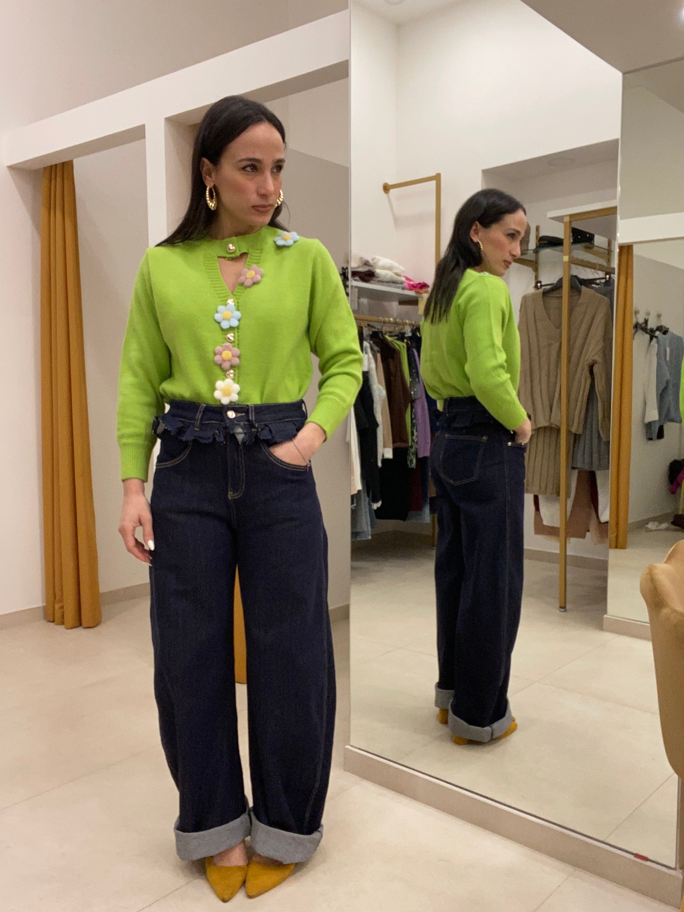 Denim ballon con rouches