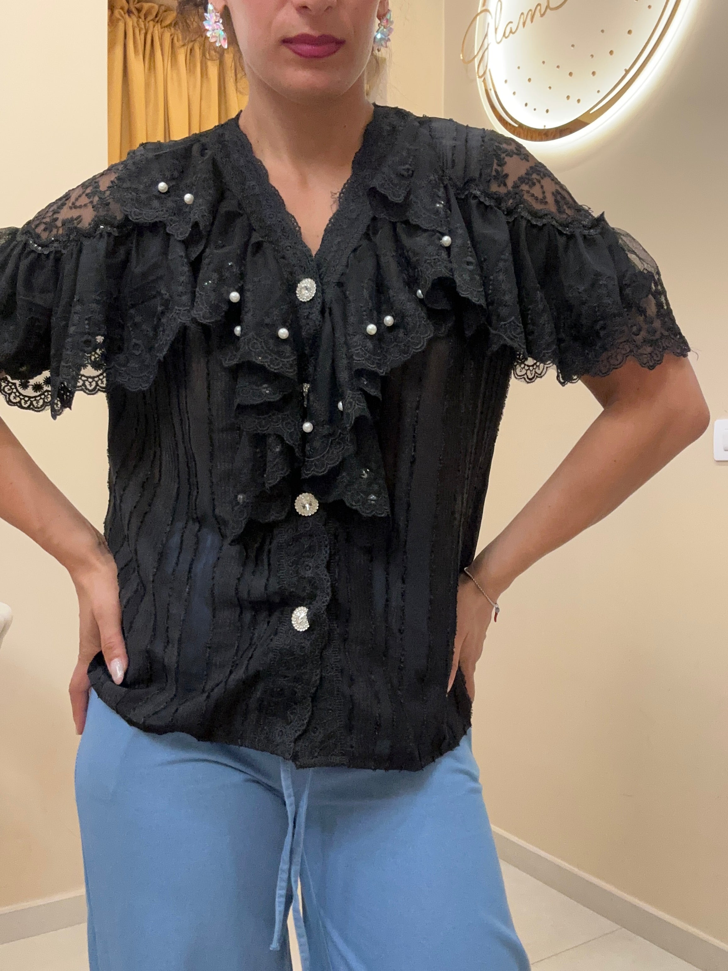 Camicia nera perline