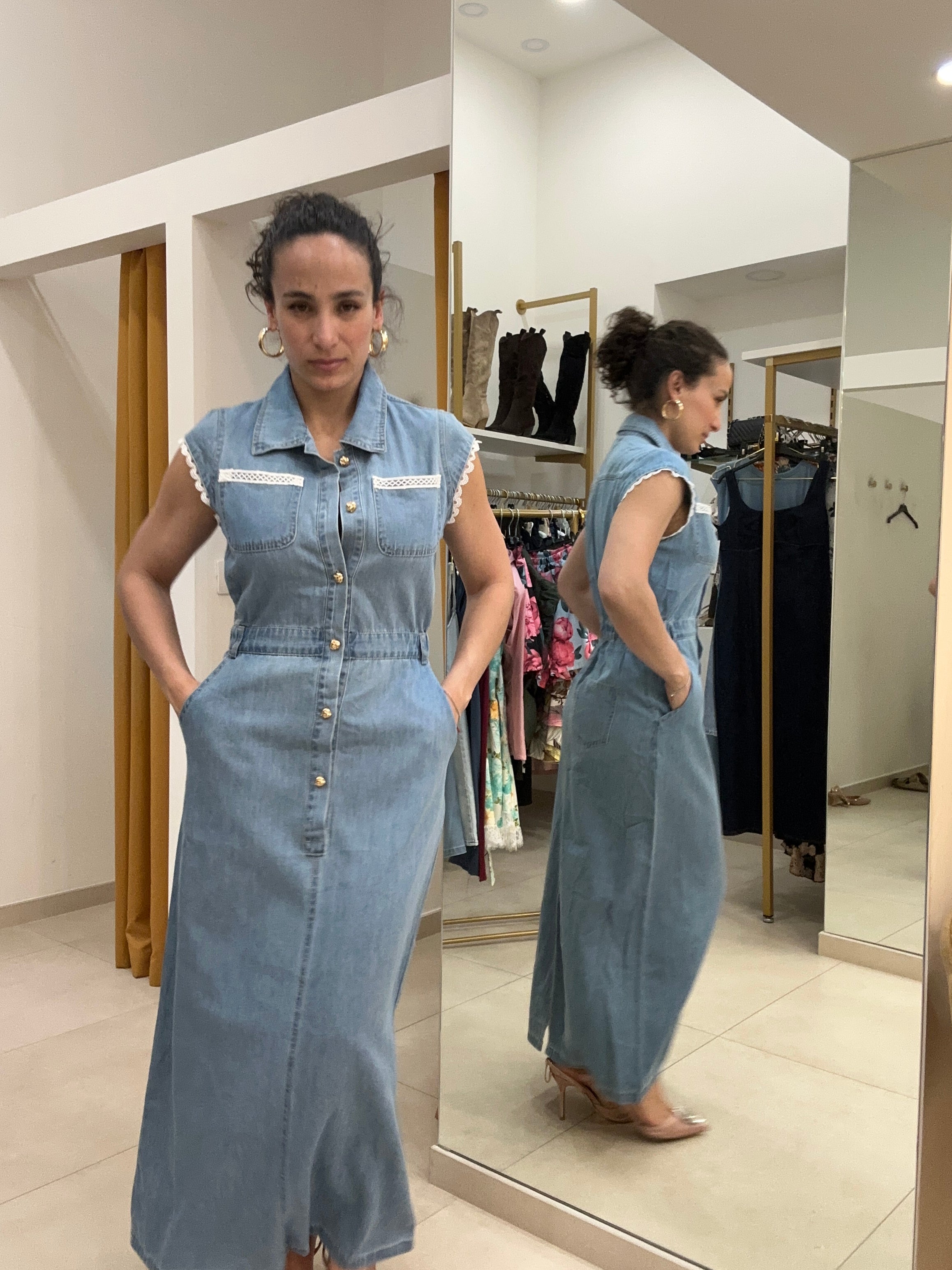 Vestito lungo jeans lavaggio chiaro