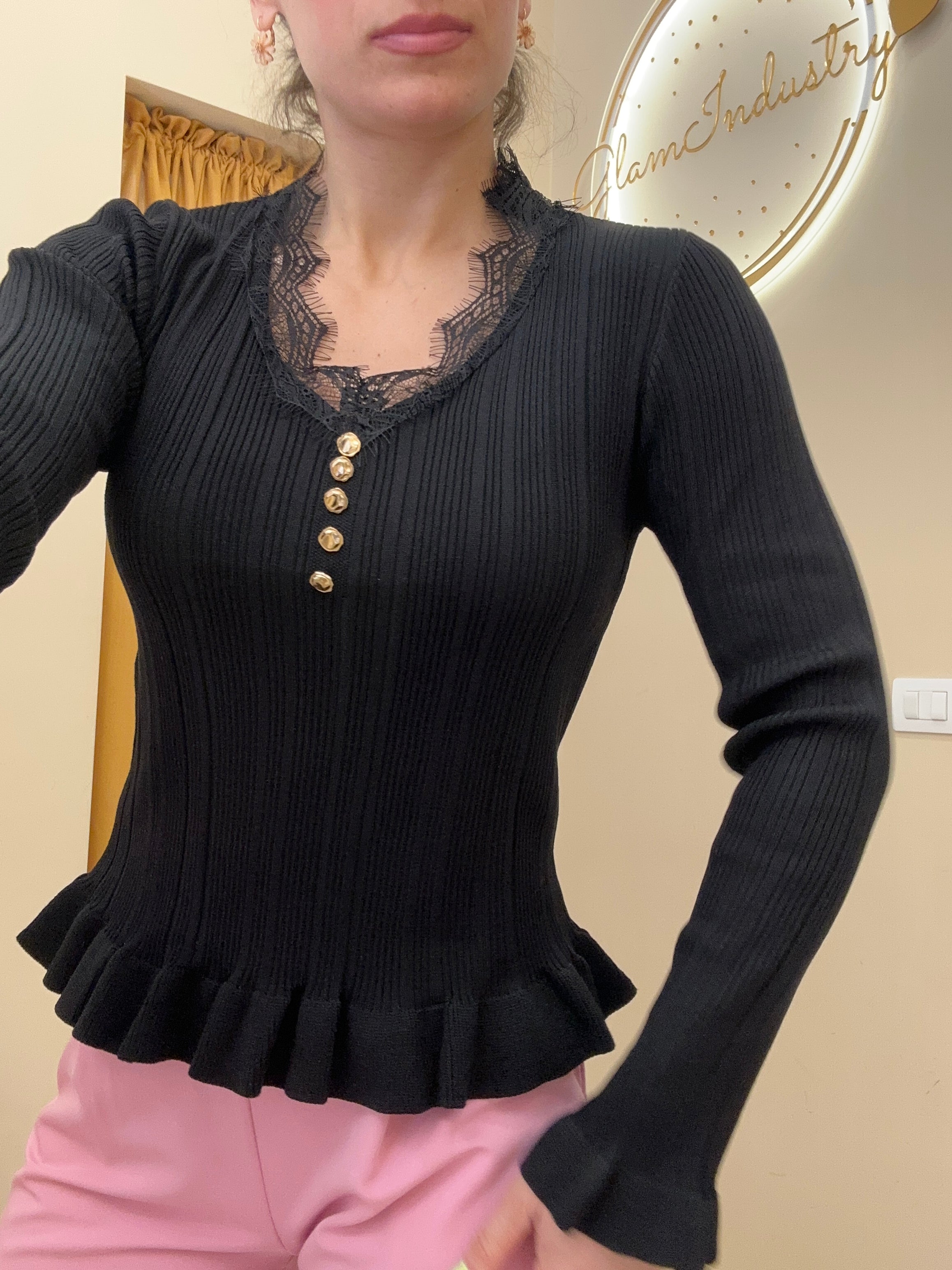 Maglia in filo manica lunga nera