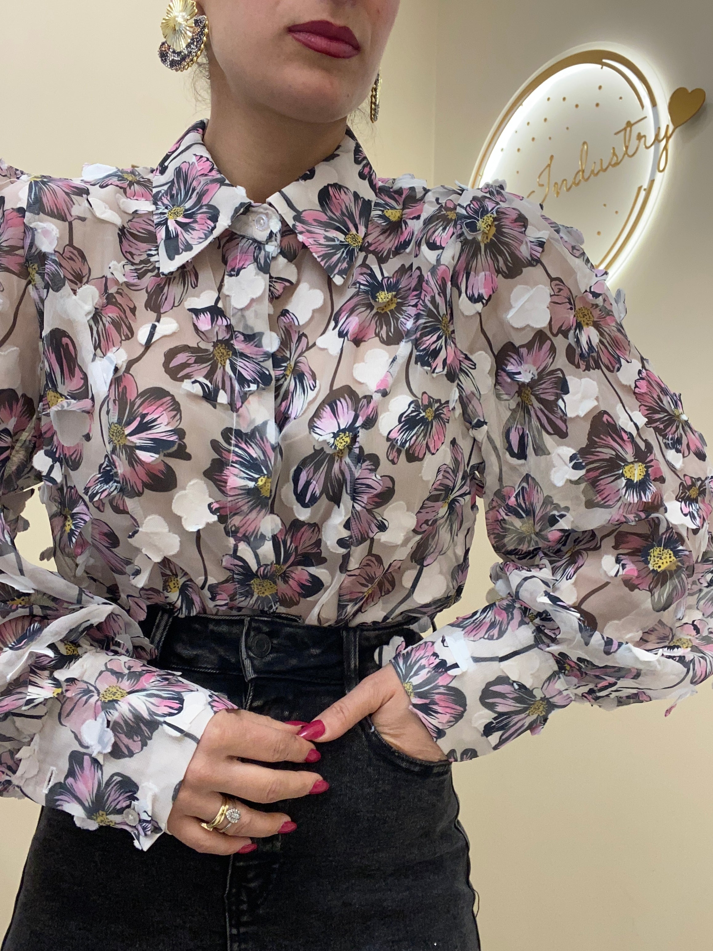 Camicia fiori 3D bianco