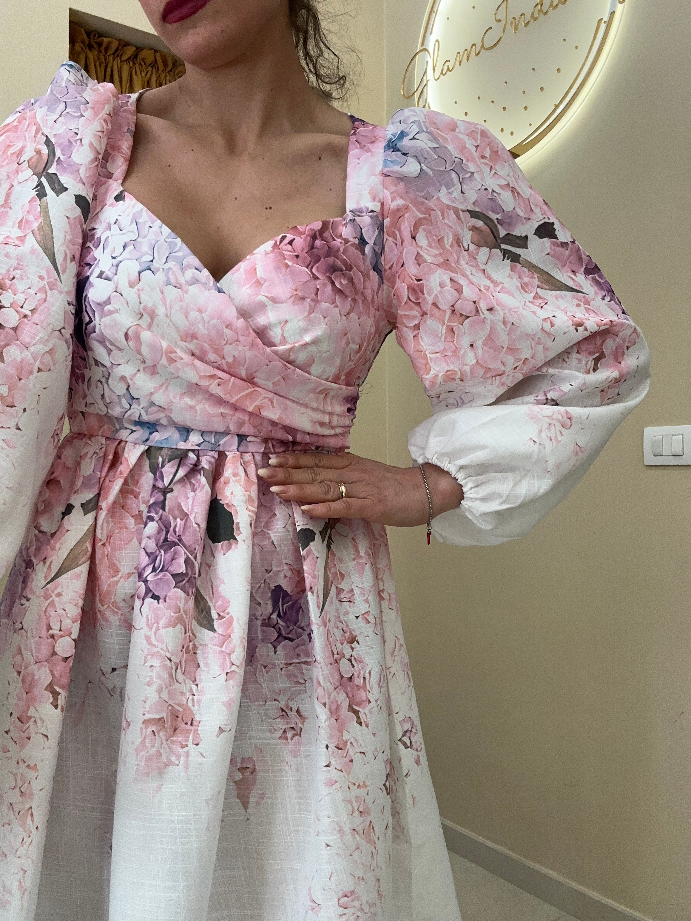 Abito cuore fiori rosa