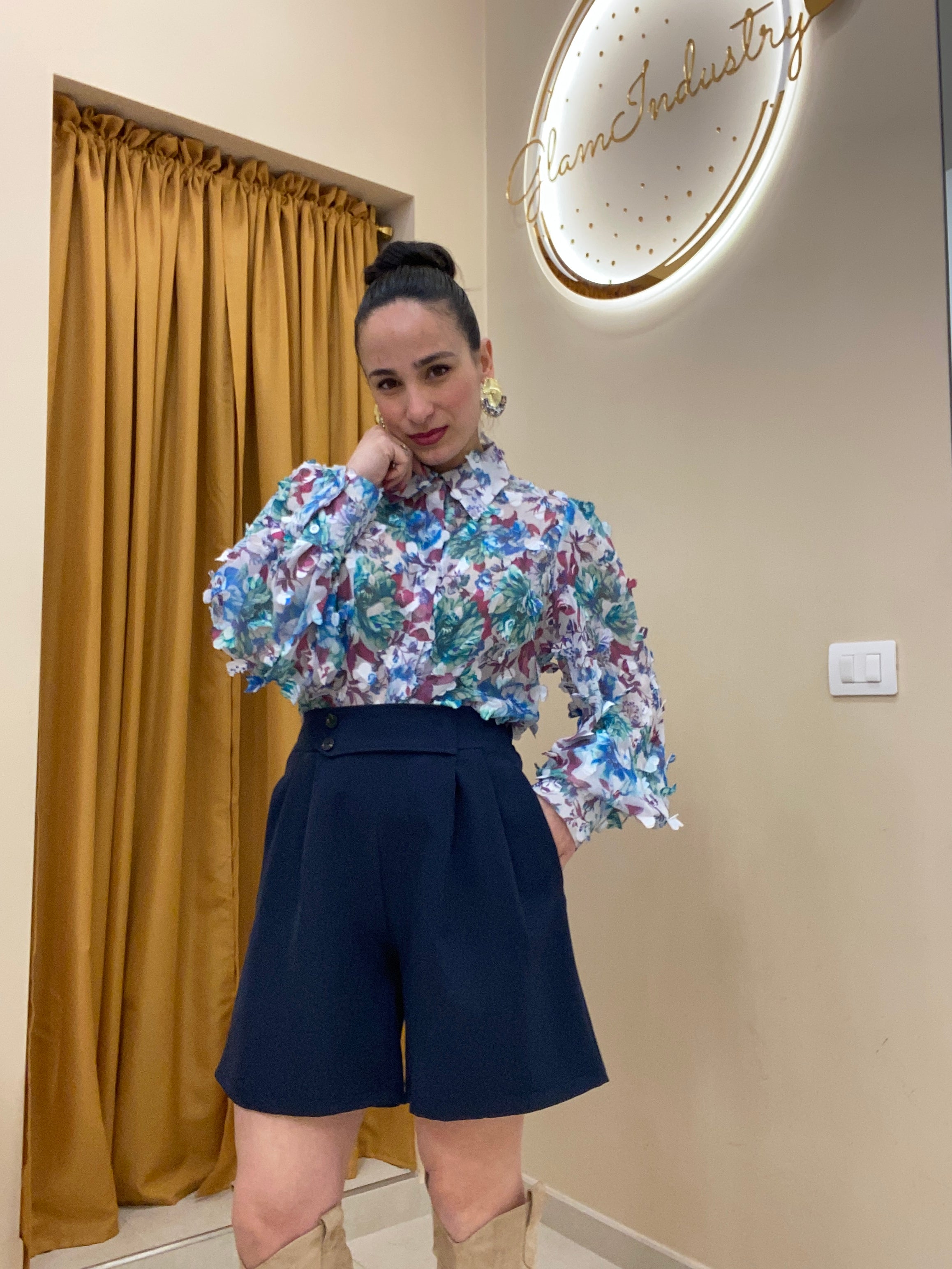 Camicia fiori 3D celeste