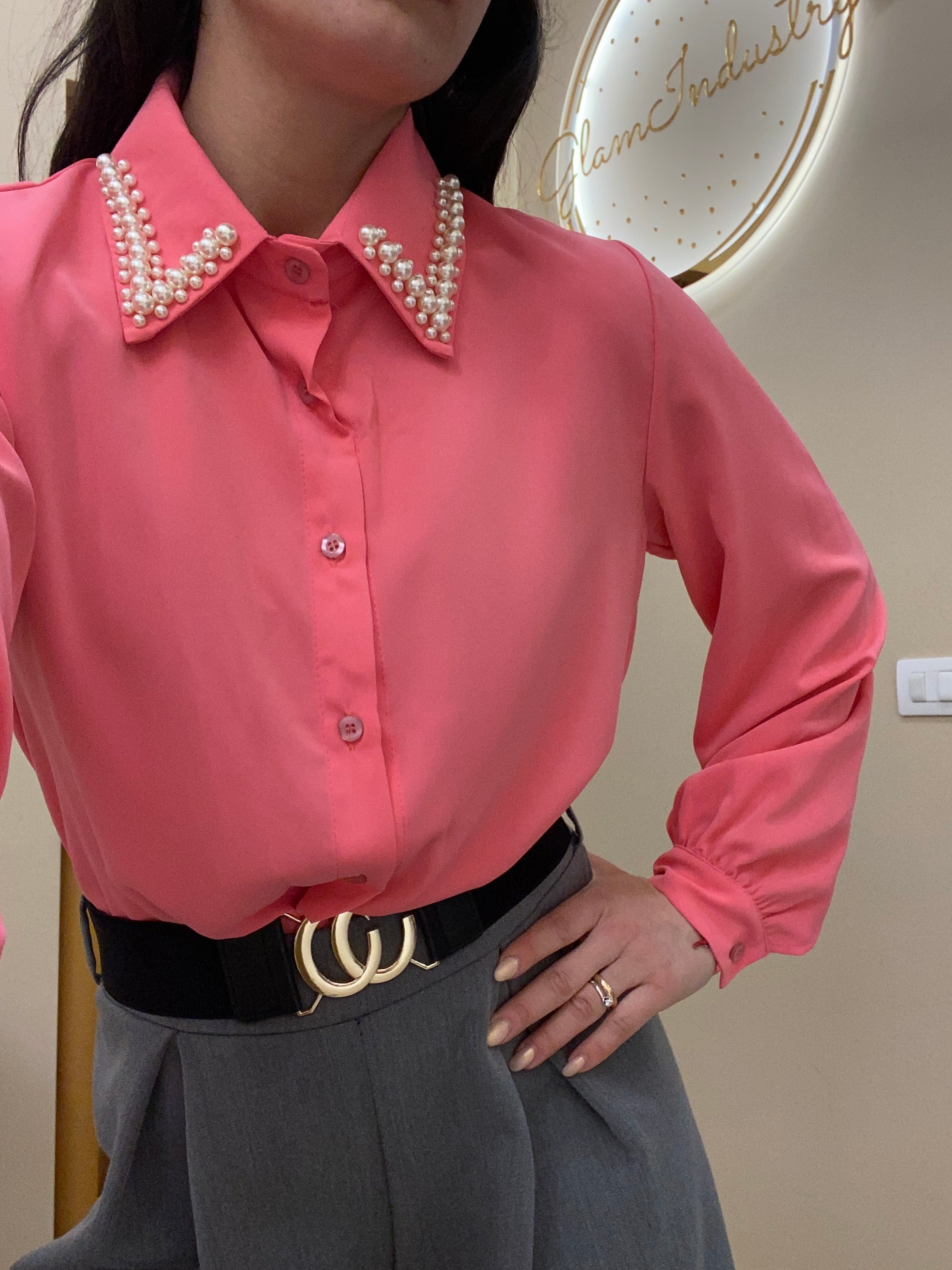Camicia collo perle salmone